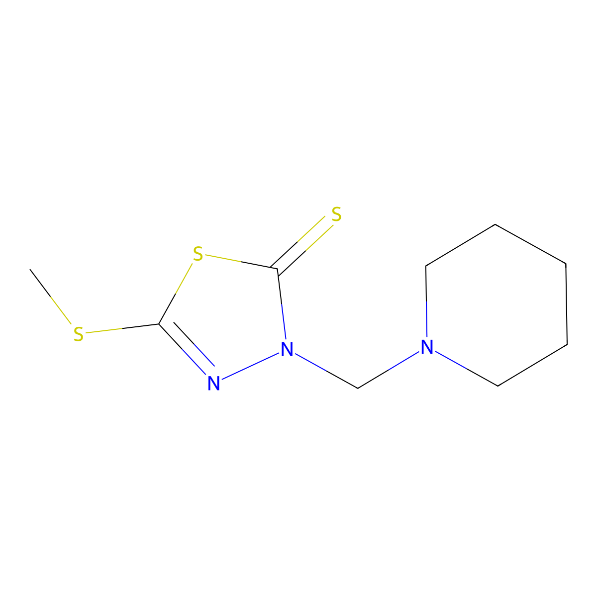 5-Methylsulfanyl-3-(piperidin-1-ylmethyl)-1,3,4-thiadiazole-2-thione molecular structure, CAS 219709-60-1