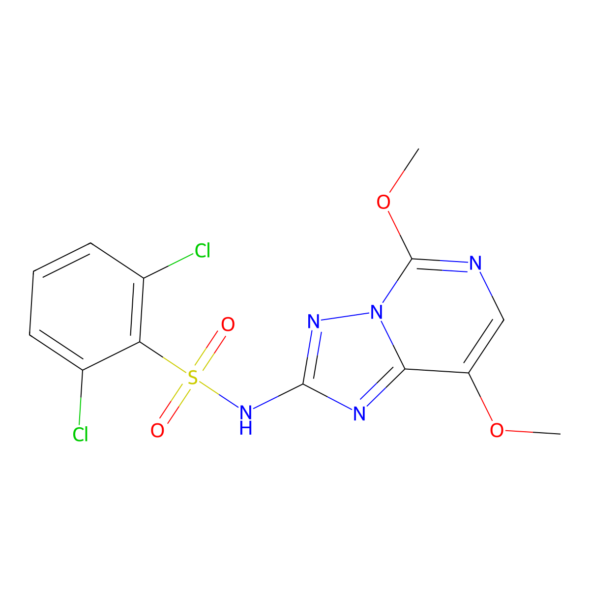 2,6-dichloro-N-{5,8-dimethoxy-[1,2,4]triazolo[1,5-c]pyrimidin-2-yl}benzene-1-sulfonamide molecular structure, CAS 219713-14-1