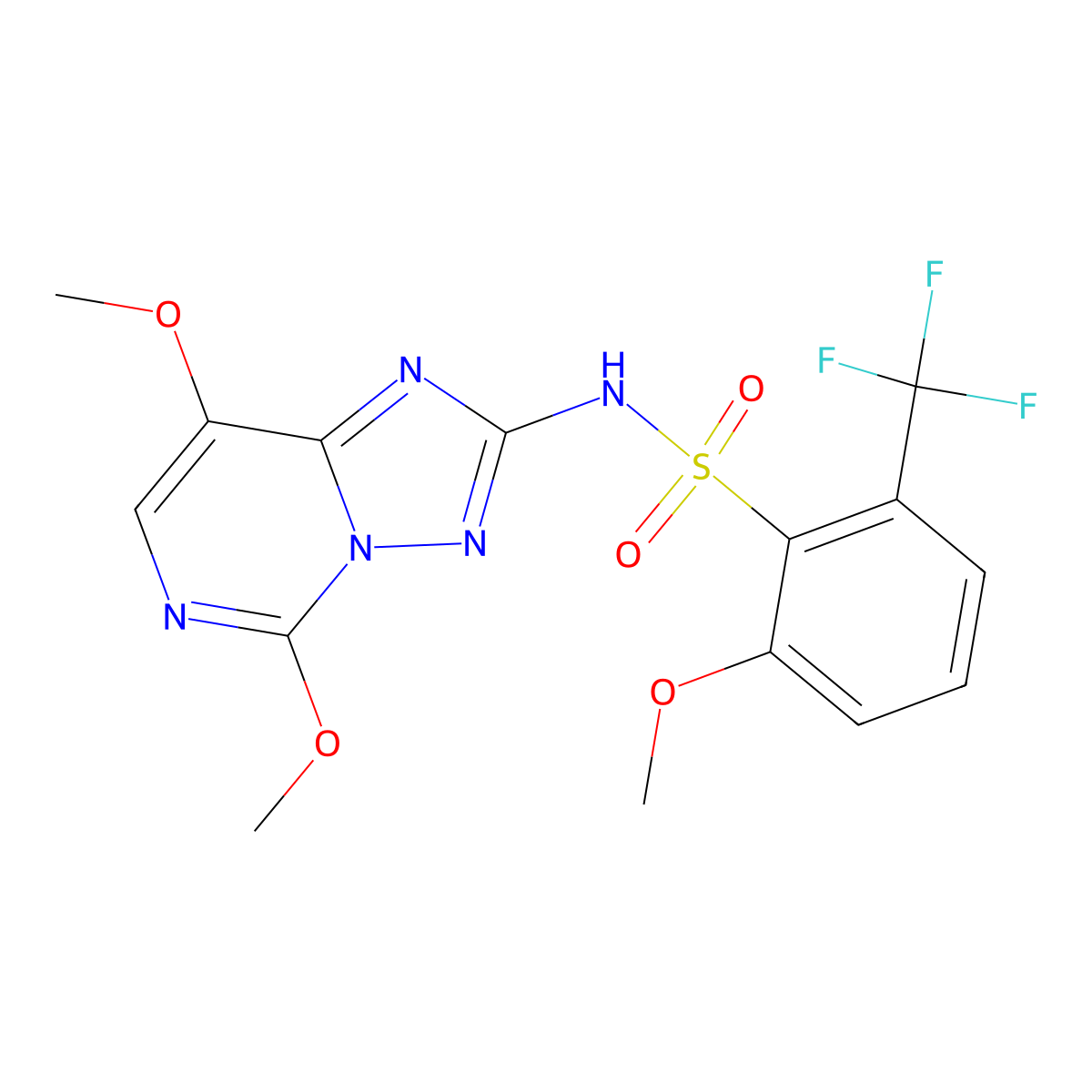 N-{5,8-dimethoxy-[1,2,4]triazolo[1,5-c]pyrimidin-2-yl}-2-methoxy-6-(trifluoromethyl)benzene-1-sulfonamide molecular structure, CAS 219713-19-6