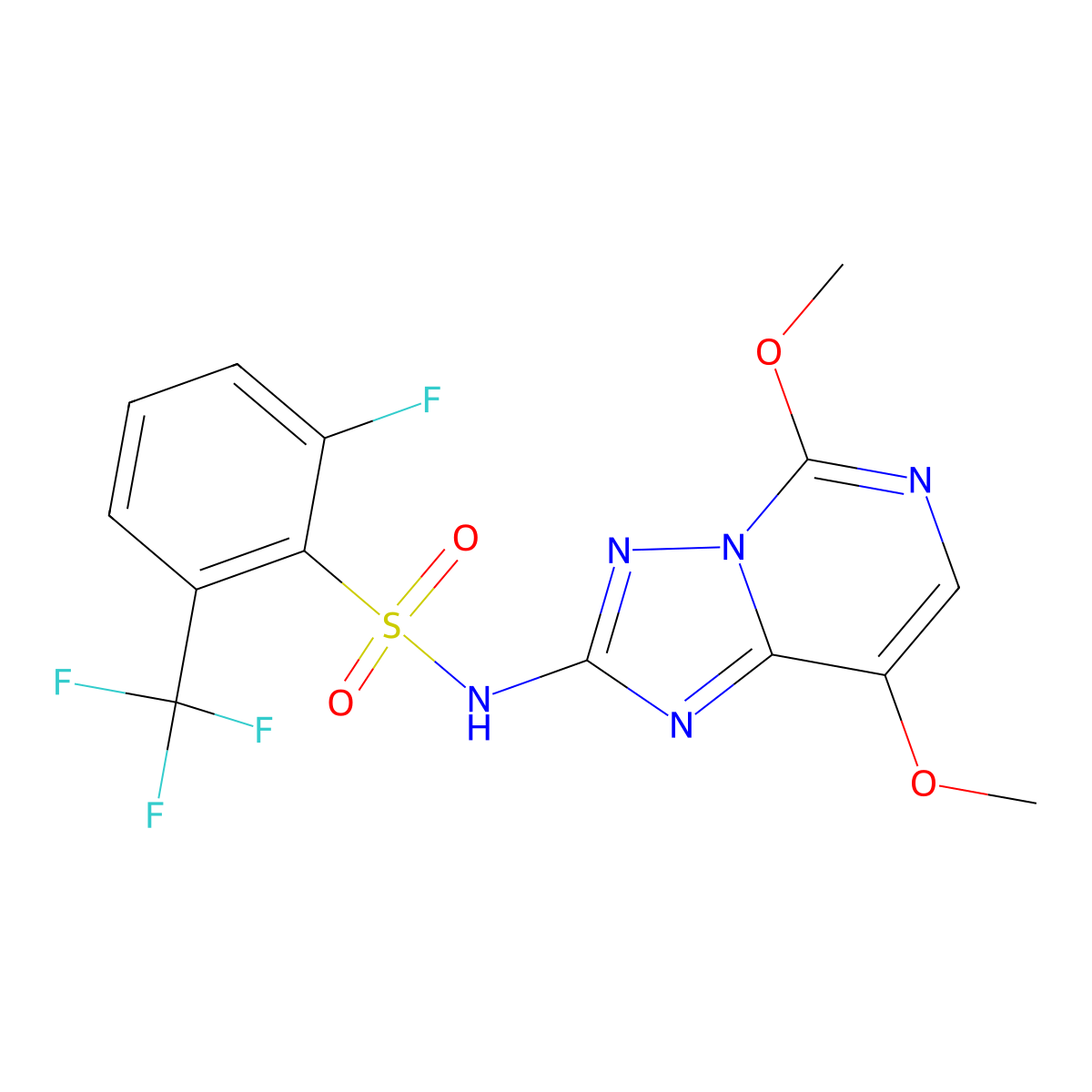 N-(5,8-dimethoxy-[1,2,4]triazolo[1,5-c]pyrimidin-2-yl)-2-fluoro-6-(trifluoromethyl)benzenesulfonamide molecular structure, CAS 219713-41-4