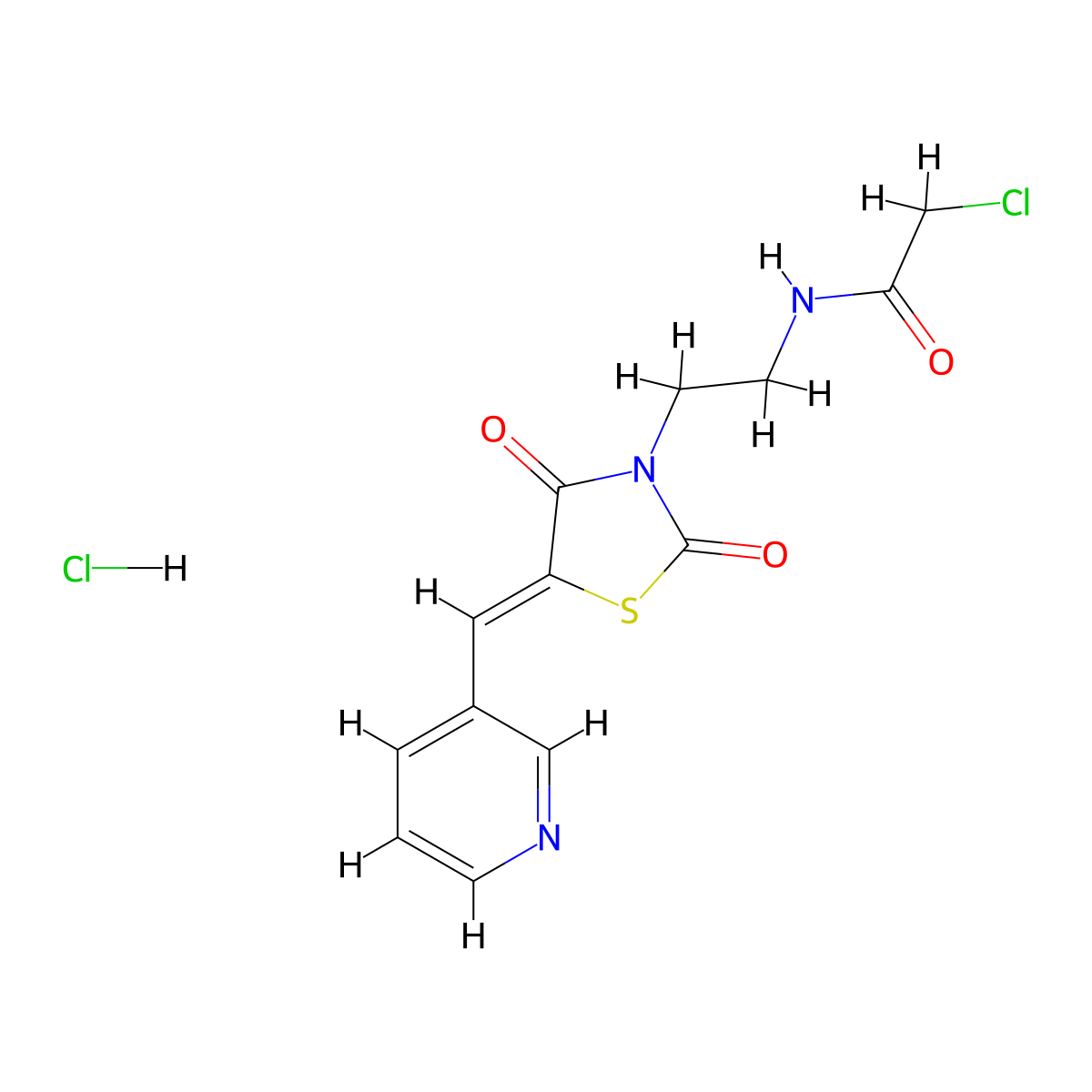 2-chloro-N-(2-{2,4-dioxo-5-[(pyridin-3-yl)methylidene]-1,3-thiazolidin-3-yl}ethyl)acetamide hydrochloride molecular structure, CAS 2197131-61-4