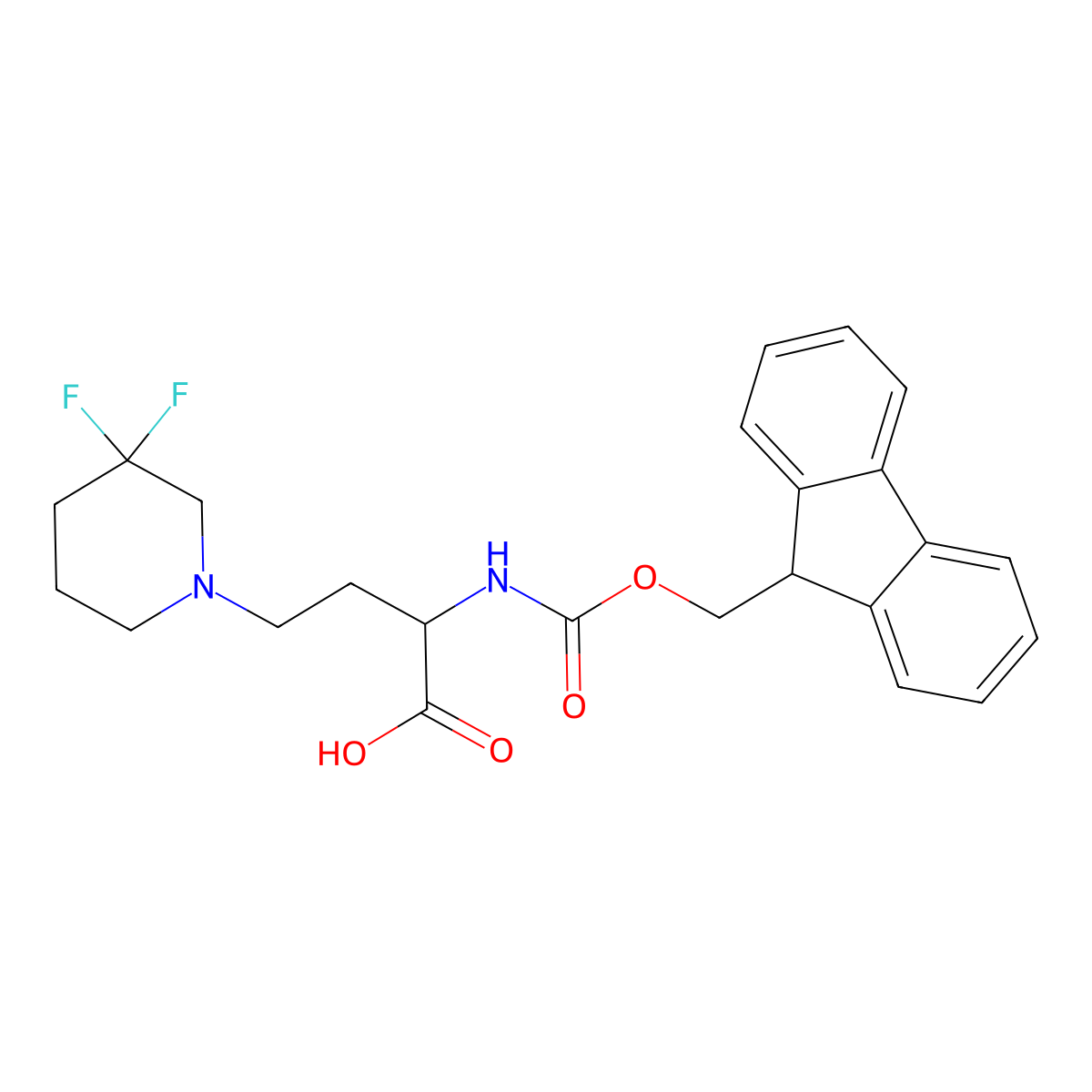 (2S)-4-(3,3-difluoropiperidin-1-yl)-2-(9H-fluoren-9-ylmethoxycarbonylamino)butanoic acid molecular structure, CAS 2197159-48-9