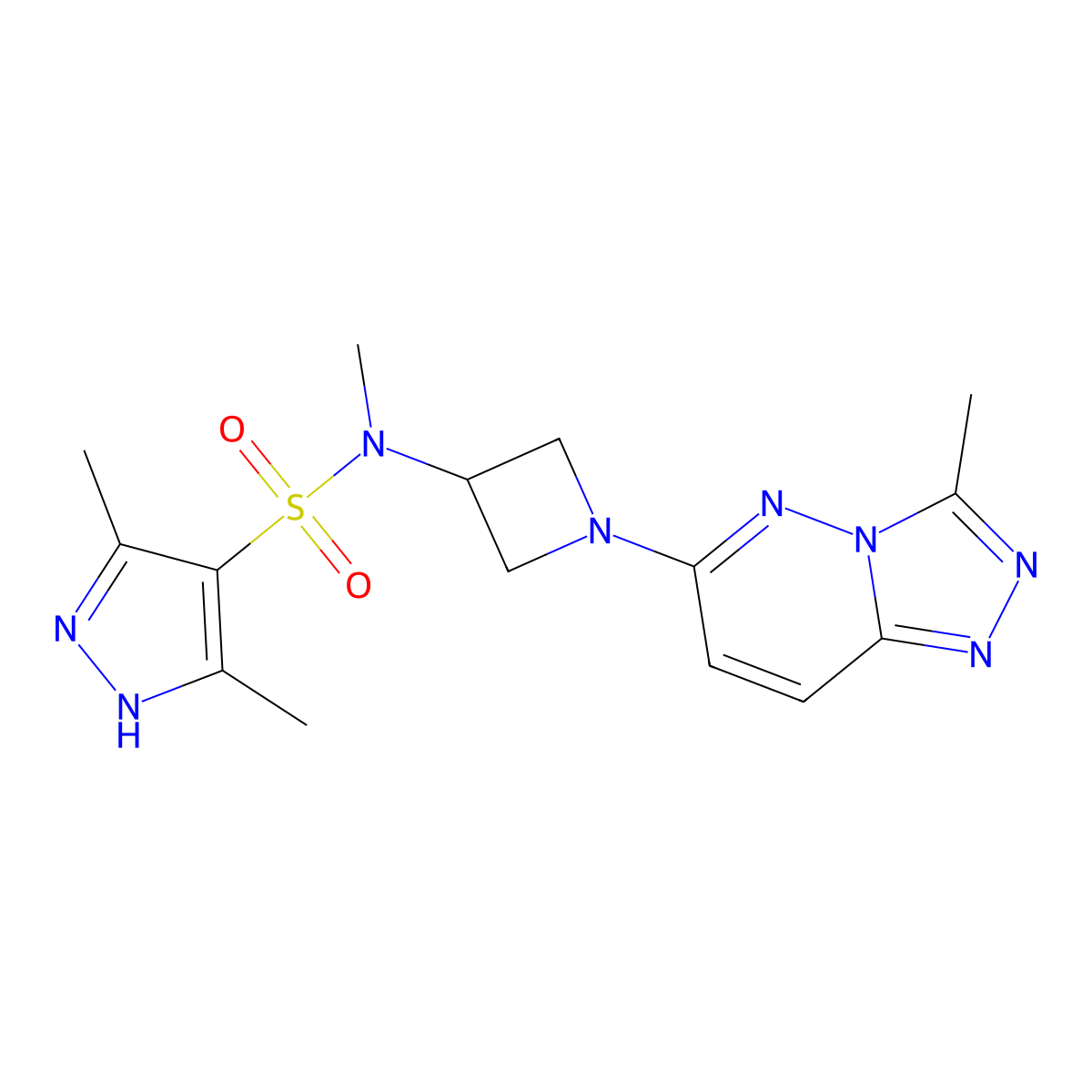 N,3,5-trimethyl-N-(1-{3-methyl-[1,2,4]triazolo[4,3-b]pyridazin-6-yl}azetidin-3-yl)-1H-pyrazole-4-sulfonamide molecular structure, CAS 2197255-57-3
