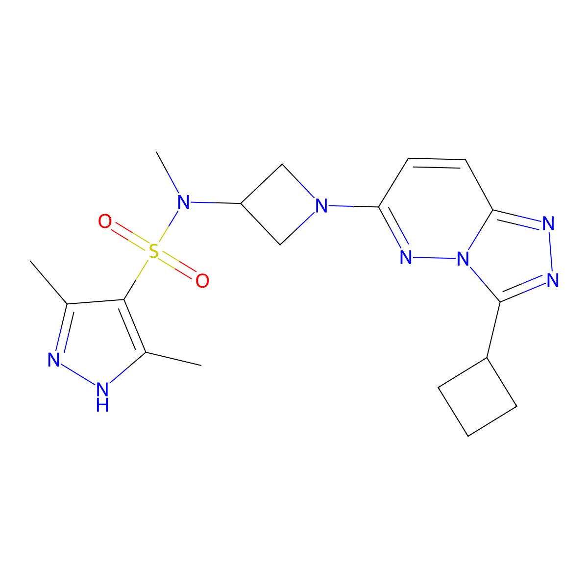 N-(1-{3-cyclobutyl-[1,2,4]triazolo[4,3-b]pyridazin-6-yl}azetidin-3-yl)-N,3,5-trimethyl-1H-pyrazole-4-sulfonamide molecular structure, CAS 2197264-67-6