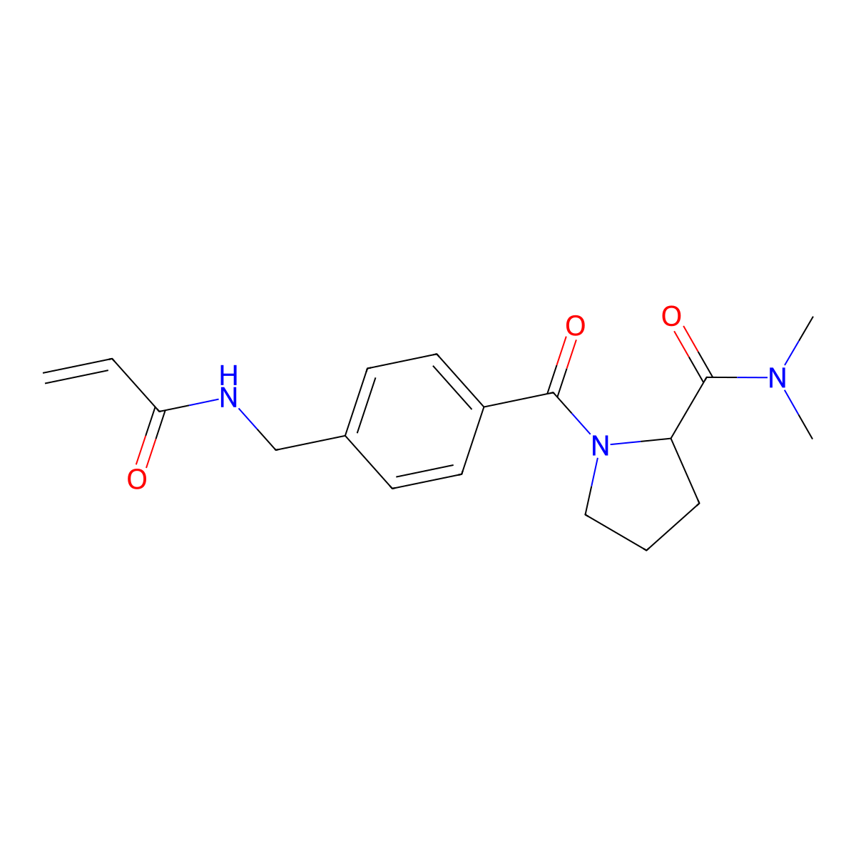 N,N-dimethyl-1-{4-[(prop-2-enamido)methyl]benzoyl}pyrrolidine-2-carboxamide molecular structure, CAS 2197299-14-0