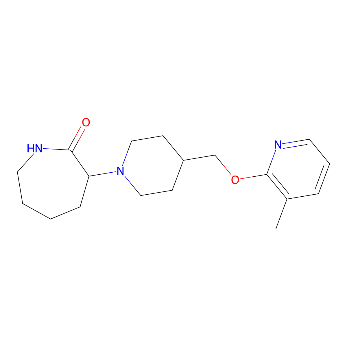 3-(4-{[(3-Methylpyridin-2-yl)oxy]methyl}piperidin-1-yl)azepan-2-one molecular structure, CAS 2197311-61-6