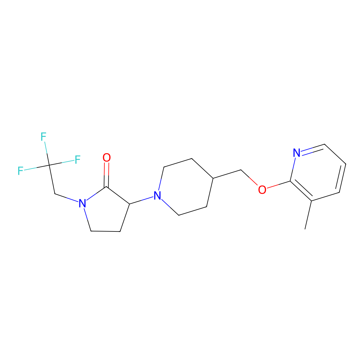 3-(4-{[(3-Methylpyridin-2-yl)oxy]methyl}piperidin-1-yl)-1-(2,2,2-trifluoroethyl)pyrrolidin-2-one molecular structure, CAS 2197318-71-9