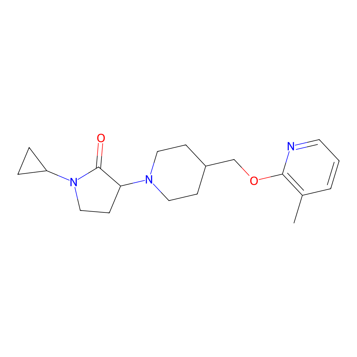 1-Cyclopropyl-3-(4-{[(3-methylpyridin-2-yl)oxy]methyl}piperidin-1-yl)pyrrolidin-2-one molecular structure, CAS 2197351-38-3