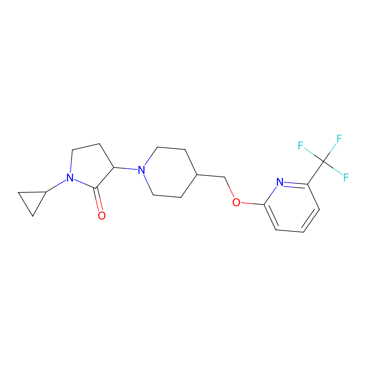 1-Cyclopropyl-3-[4-({[6-(trifluoromethyl)pyridin-2-yl]oxy}methyl)piperidin-1-yl]pyrrolidin-2-one molecular structure, CAS 2197387-01-0