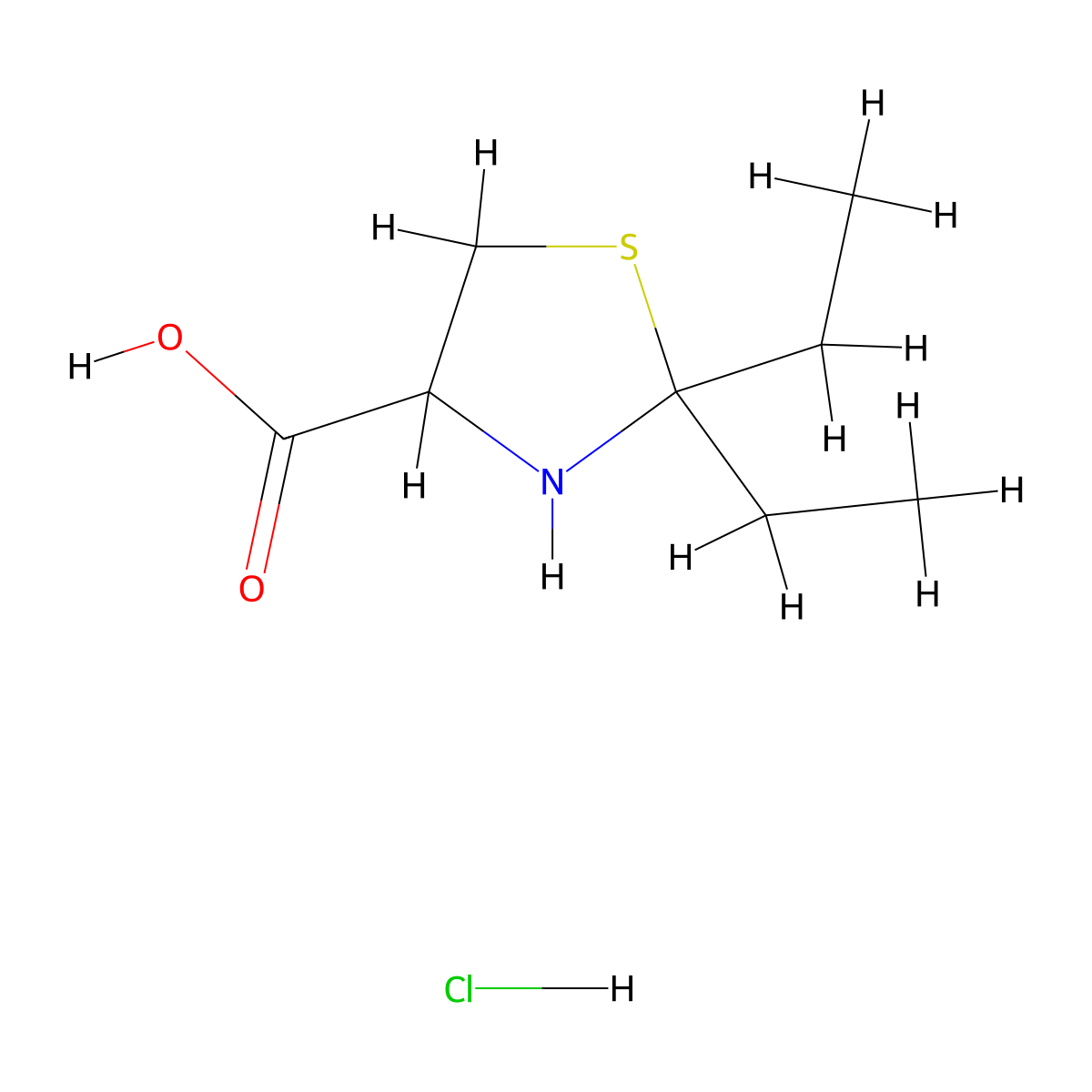 2,2-Diethylthiazolidine-4-carboxylic acid hydrochloride molecular structure, CAS 2197408-51-6