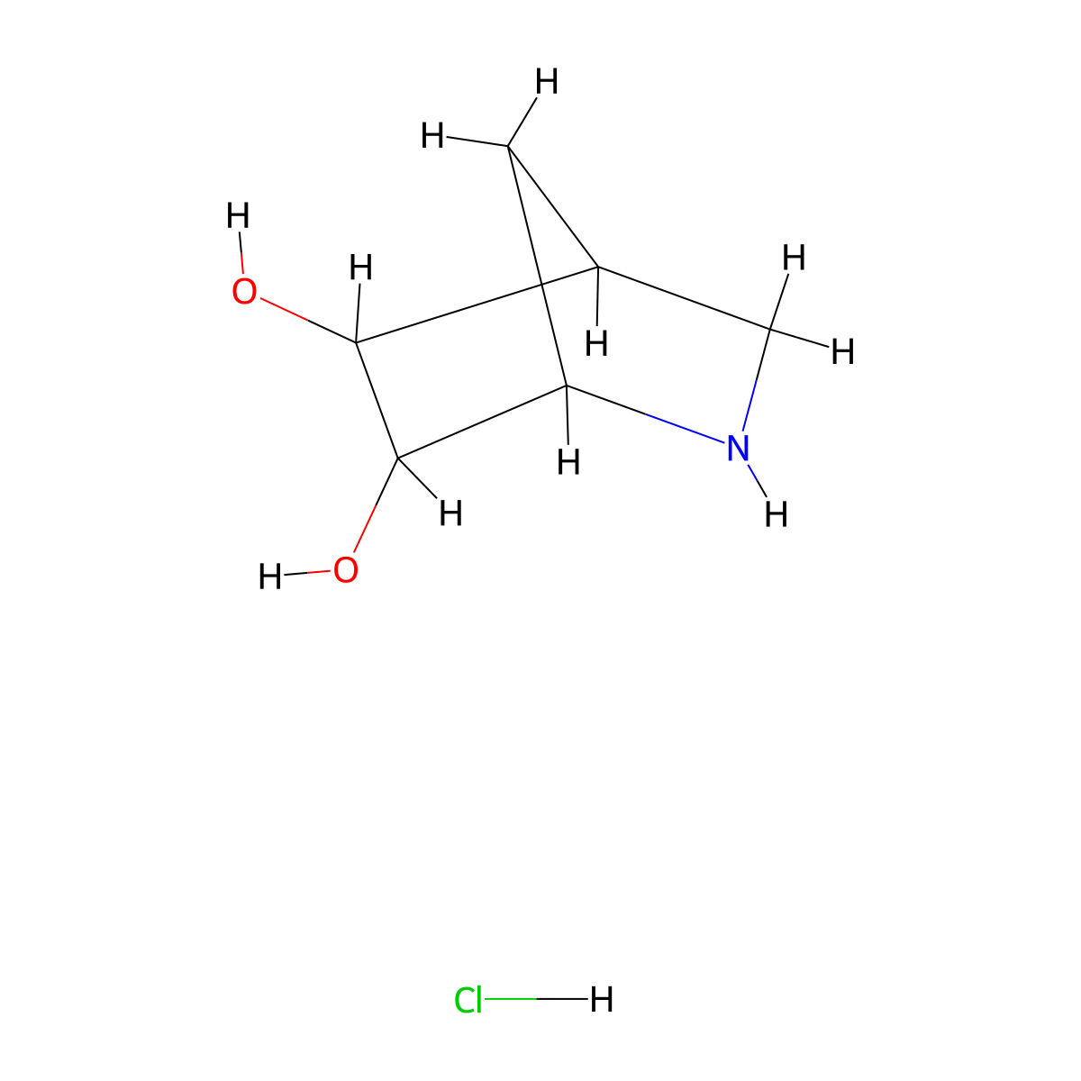 2-Azabicyclo[2.2.1]heptane-5,6-diol hydrochloride molecular structure, CAS 2197410-71-0