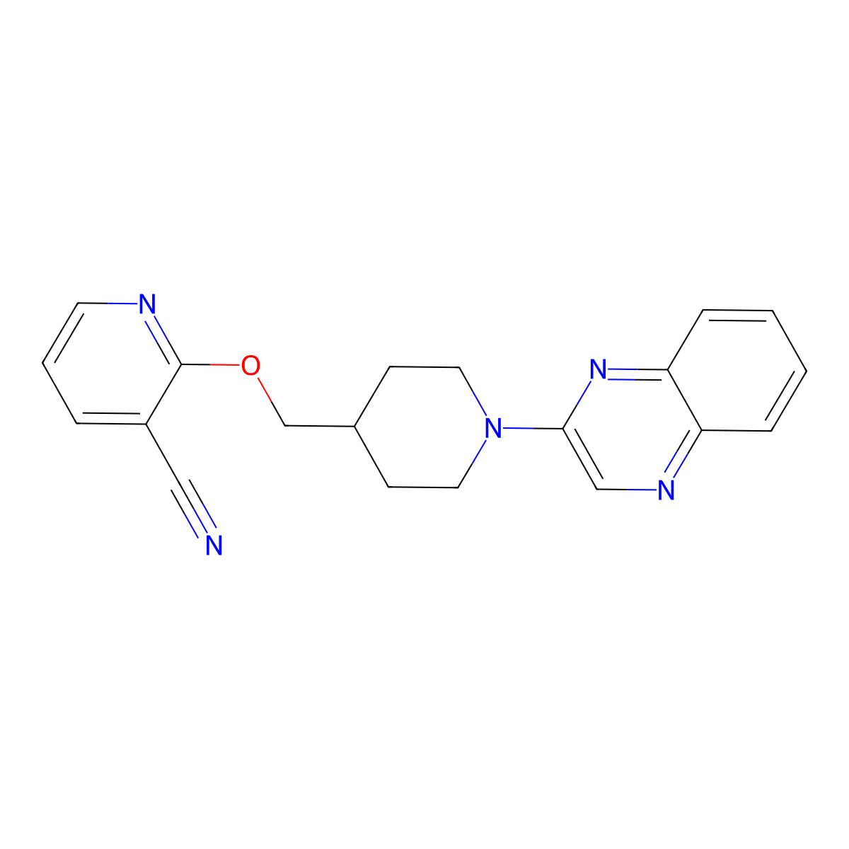 2-{[1-(Quinoxalin-2-yl)piperidin-4-yl]methoxy}pyridine-3-carbonitrile molecular structure, CAS 2197487-09-3