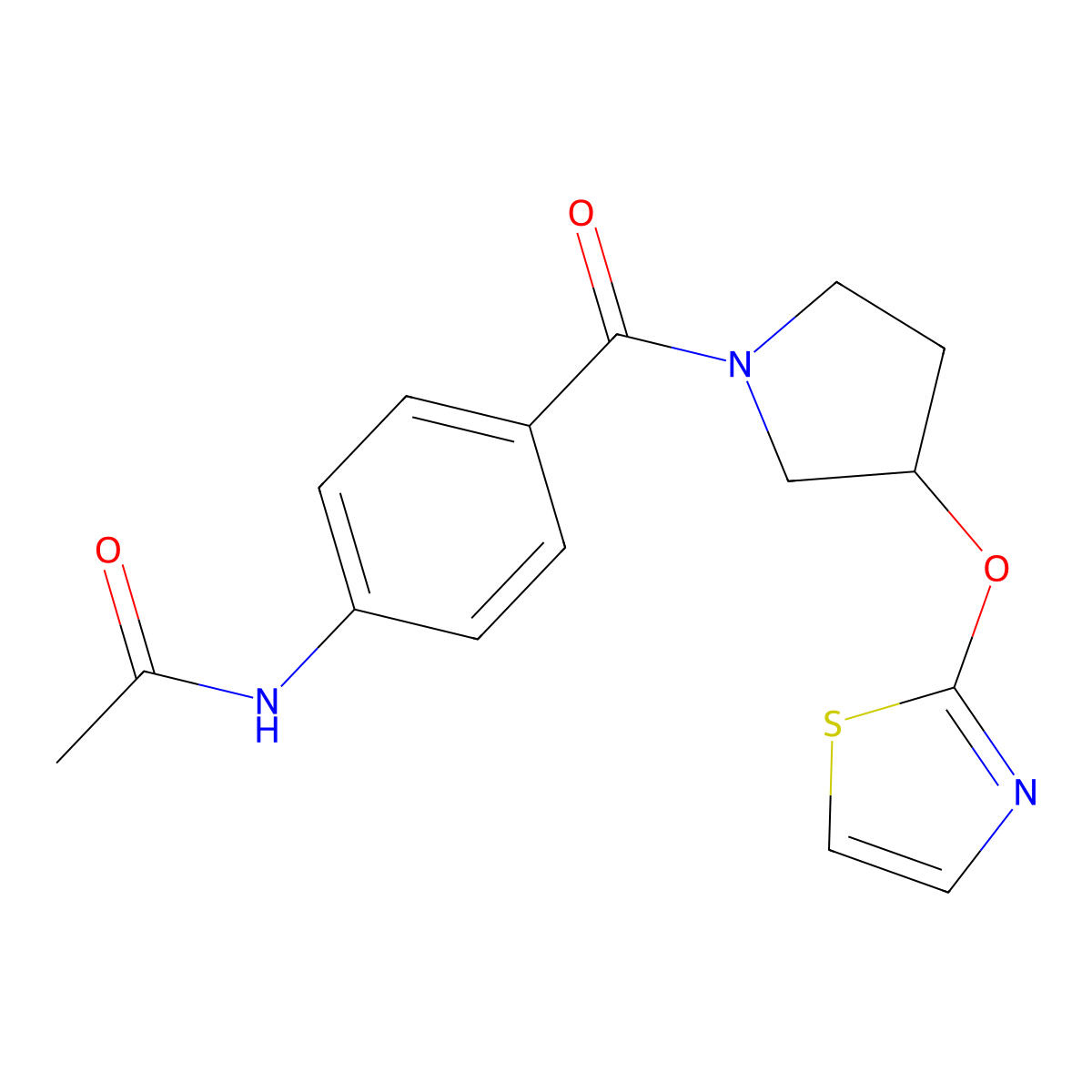 N-(4-(3-(thiazol-2-yloxy)pyrrolidine-1-carbonyl)phenyl)acetamide molecular structure, CAS 2197488-26-7
