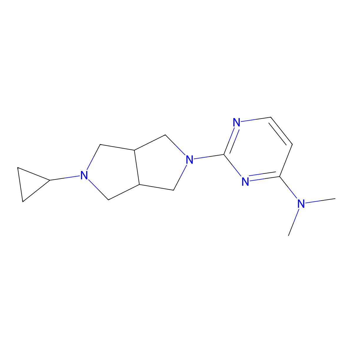 2-(5-cyclopropylhexahydropyrrolo[3,4-c]pyrrol-2(1H)-yl)-N,N-dimethylpyrimidin-4-amine molecular structure, CAS 2197492-97-8