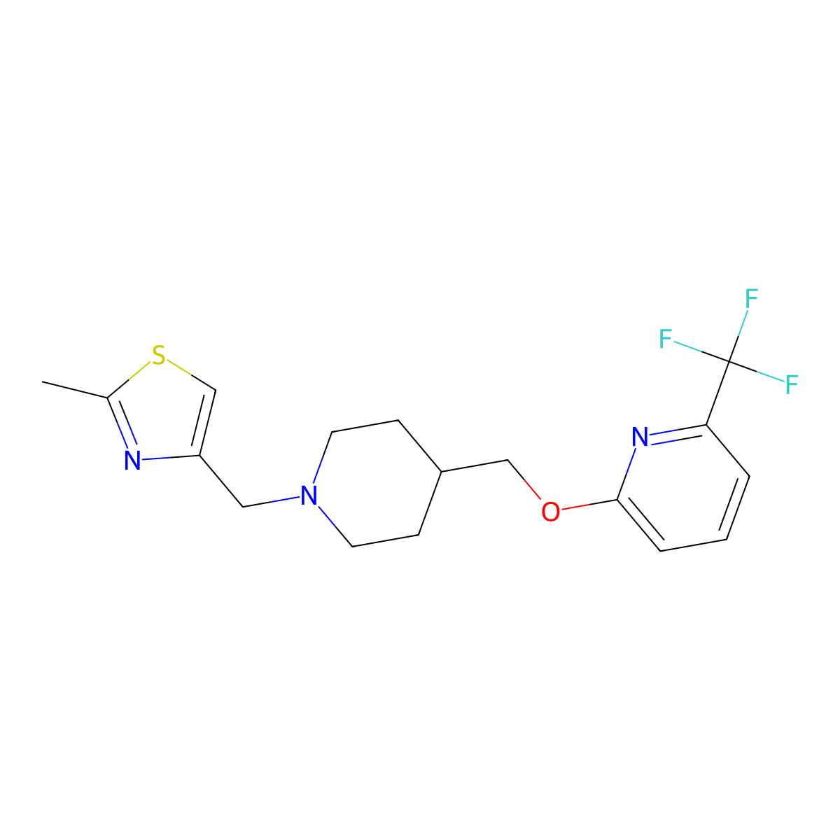 2-({1-[(2-Methyl-1,3-thiazol-4-yl)methyl]piperidin-4-yl}methoxy)-6-(trifluoromethyl)pyridine molecular structure, CAS 2197497-85-9