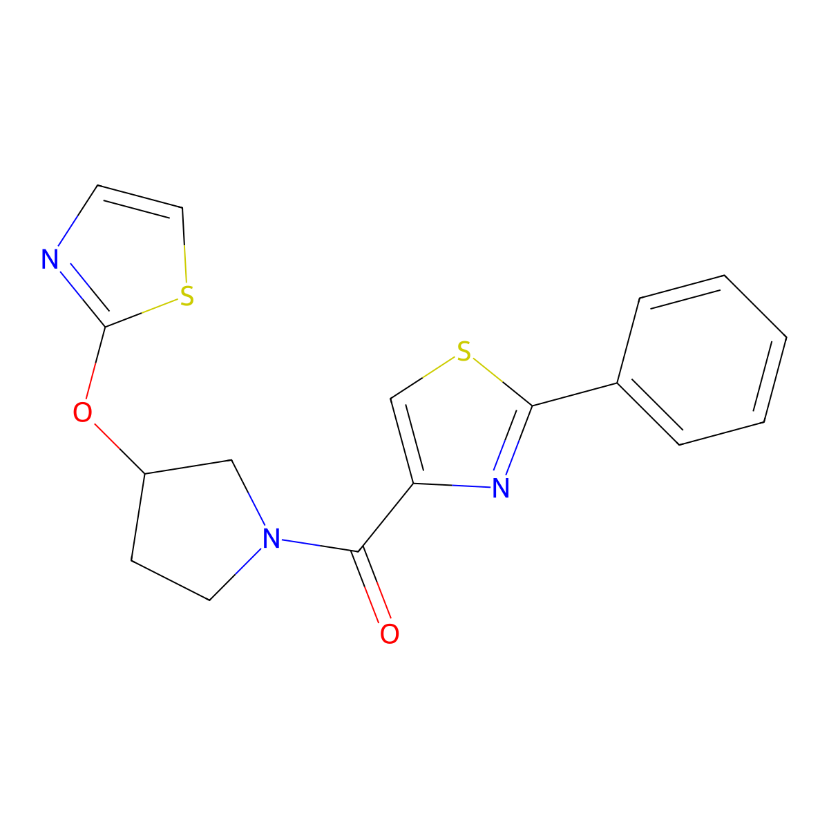 (2-Phenylthiazol-4-yl)(3-(thiazol-2-yloxy)pyrrolidin-1-yl)methanone molecular structure, CAS 2197500-25-5