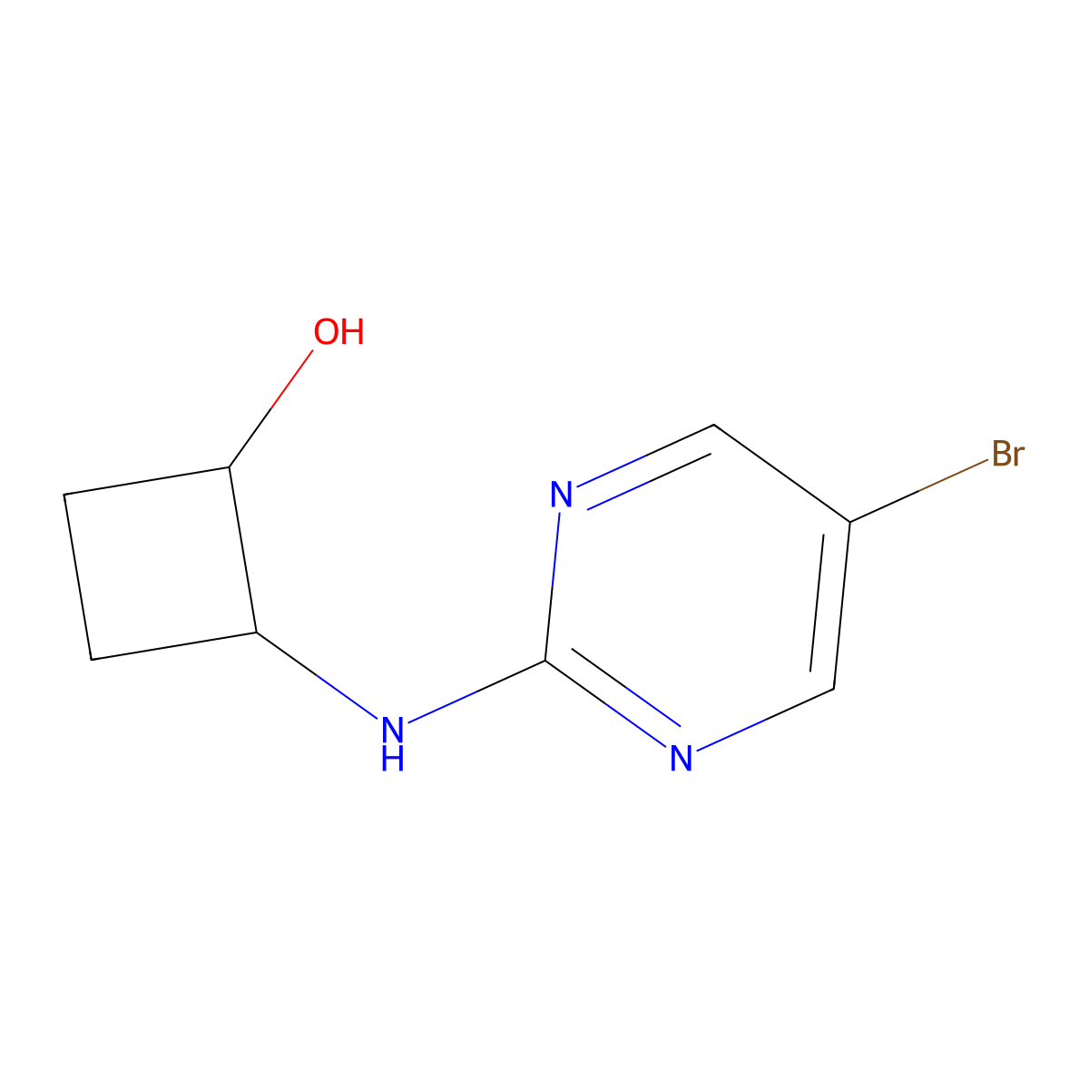 2-[(5-Bromopyrimidin-2-yl)amino]cyclobutan-1-ol molecular structure, CAS 2197522-70-4