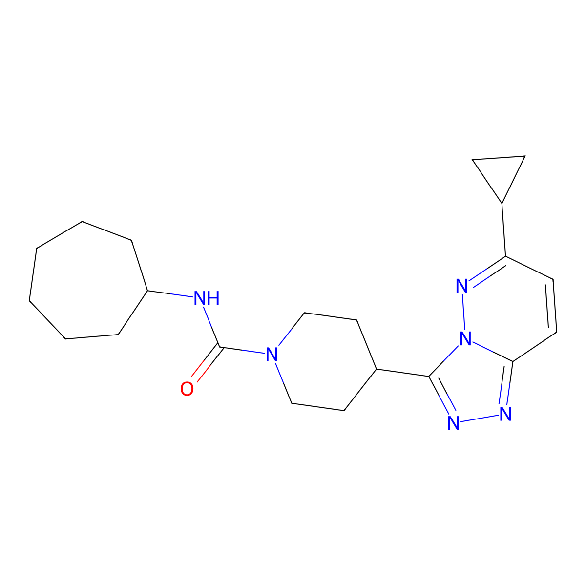 N-cycloheptyl-4-{6-cyclopropyl-[1,2,4]triazolo[4,3-b]pyridazin-3-yl}piperidine-1-carboxamide molecular structure, CAS 2197524-63-1