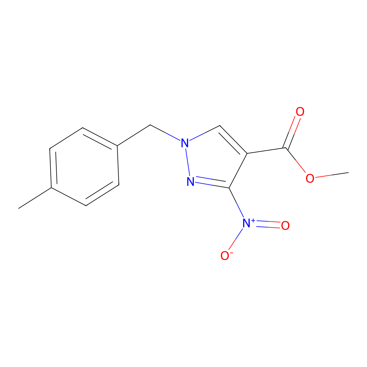 Methyl 1-(4-methylbenzyl)-3-nitro-1H-pyrazole-4-carboxylate molecular structure, CAS 2197544-24-2
