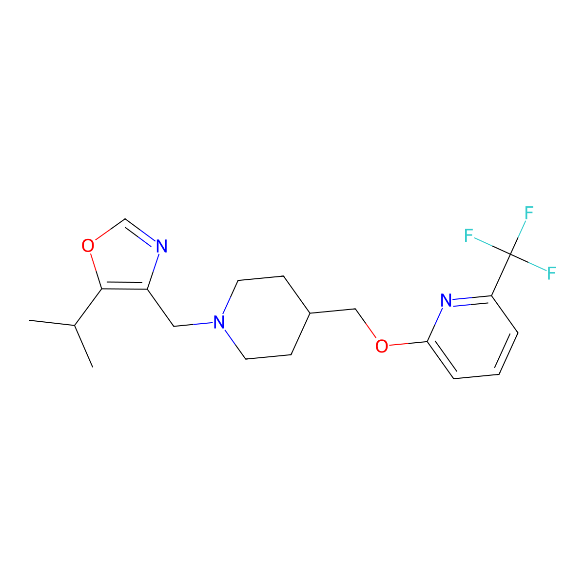 2-[(1-{[5-(Propan-2-yl)-1,3-oxazol-4-yl]methyl}piperidin-4-yl)methoxy]-6-(trifluoromethyl)pyridine molecular structure, CAS 2197553-19-6