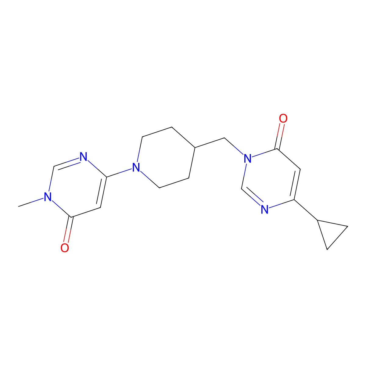 6-{4-[(4-Cyclopropyl-6-oxo-1,6-dihydropyrimidin-1-yl)methyl]piperidin-1-yl}-3-methyl-3,4-dihydropyrimidin-4-one molecular structure, CAS 2197576-40-0