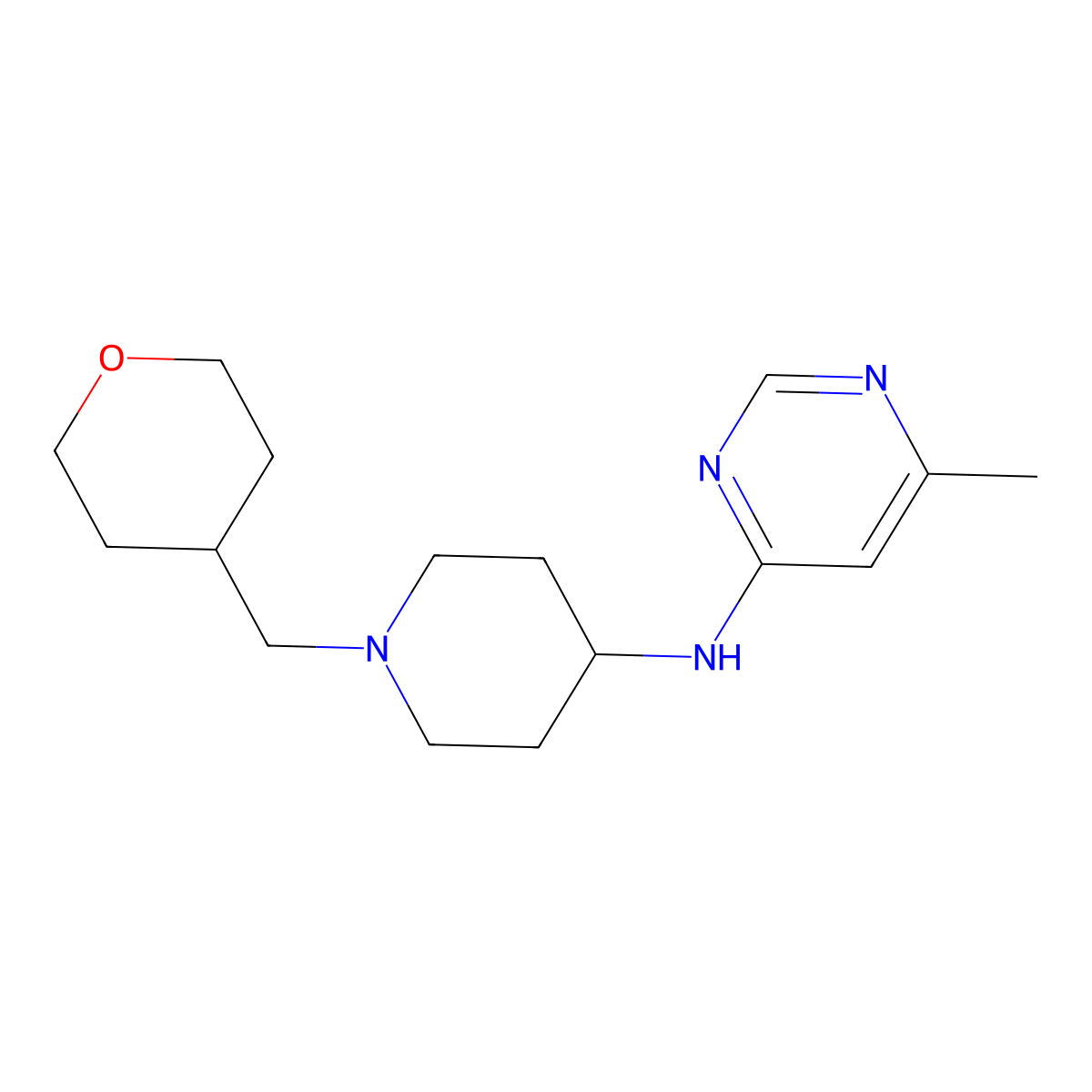 6-methyl-N-{1-[(oxan-4-yl)methyl]piperidin-4-yl}pyrimidin-4-amine molecular structure, CAS 2197576-75-1