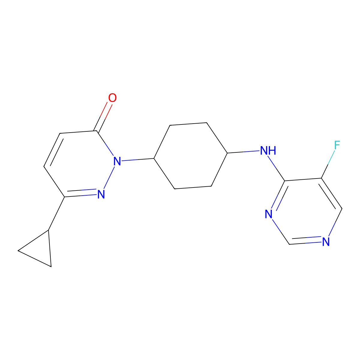 6-Cyclopropyl-2-{4-[(5-fluoropyrimidin-4-yl)amino]cyclohexyl}-2,3-dihydropyridazin-3-one molecular structure, CAS 2197577-66-3