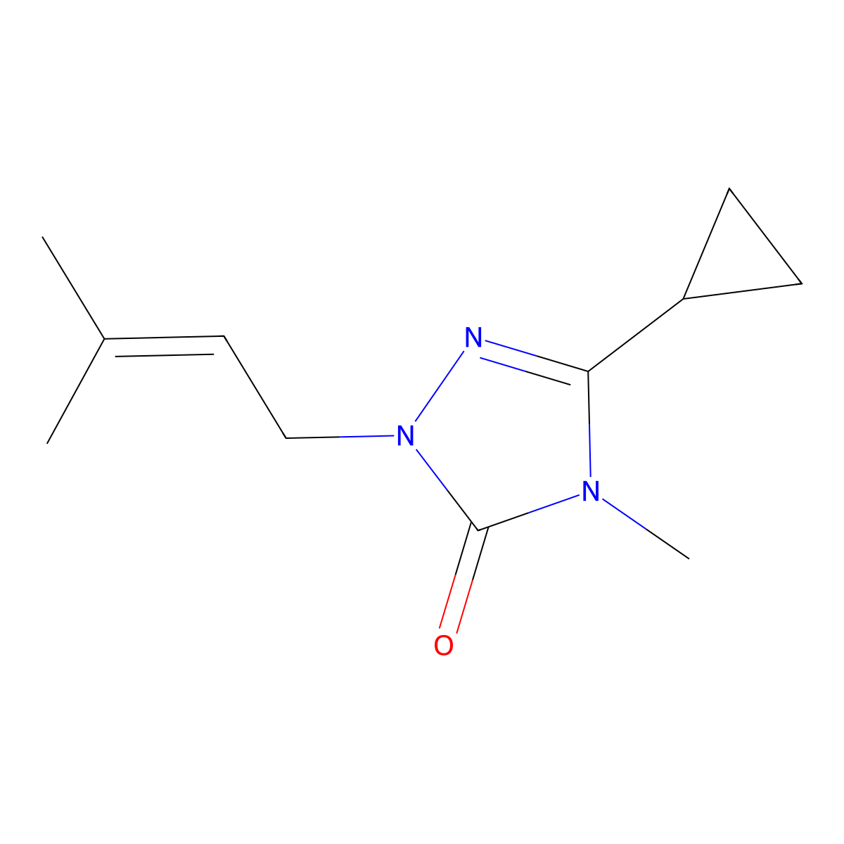 3-cyclopropyl-4-methyl-1-(3-methylbut-2-en-1-yl)-4,5-dihydro-1H-1,2,4-triazol-5-one molecular structure, CAS 2197579-10-3