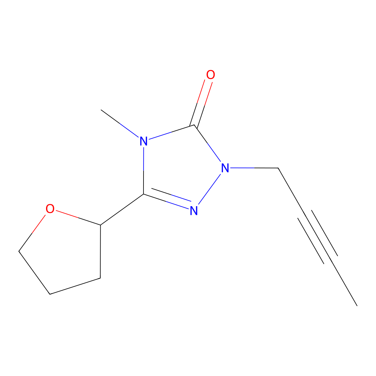 1-(but-2-yn-1-yl)-4-methyl-3-(oxolan-2-yl)-4,5-dihydro-1H-1,2,4-triazol-5-one molecular structure, CAS 2197579-11-4