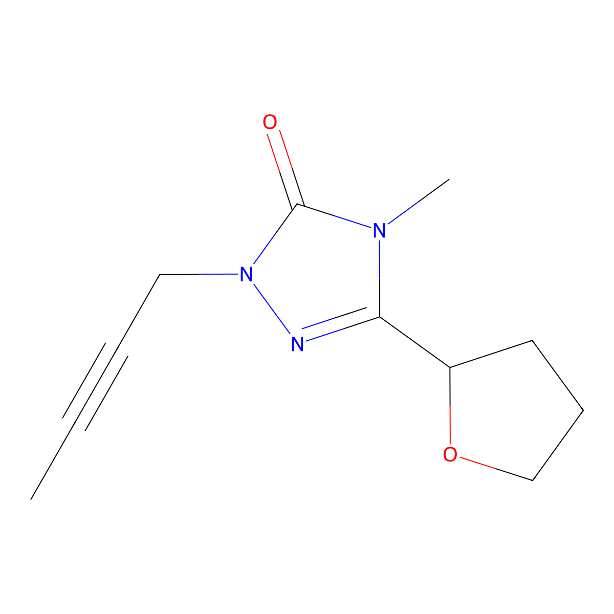 1-(but-2-yn-1-yl)-4-methyl-3-(oxolan-2-yl)-4,5-dihydro-1H-1,2,4-triazol-5-one molecular structure, CAS 2197579-11-4