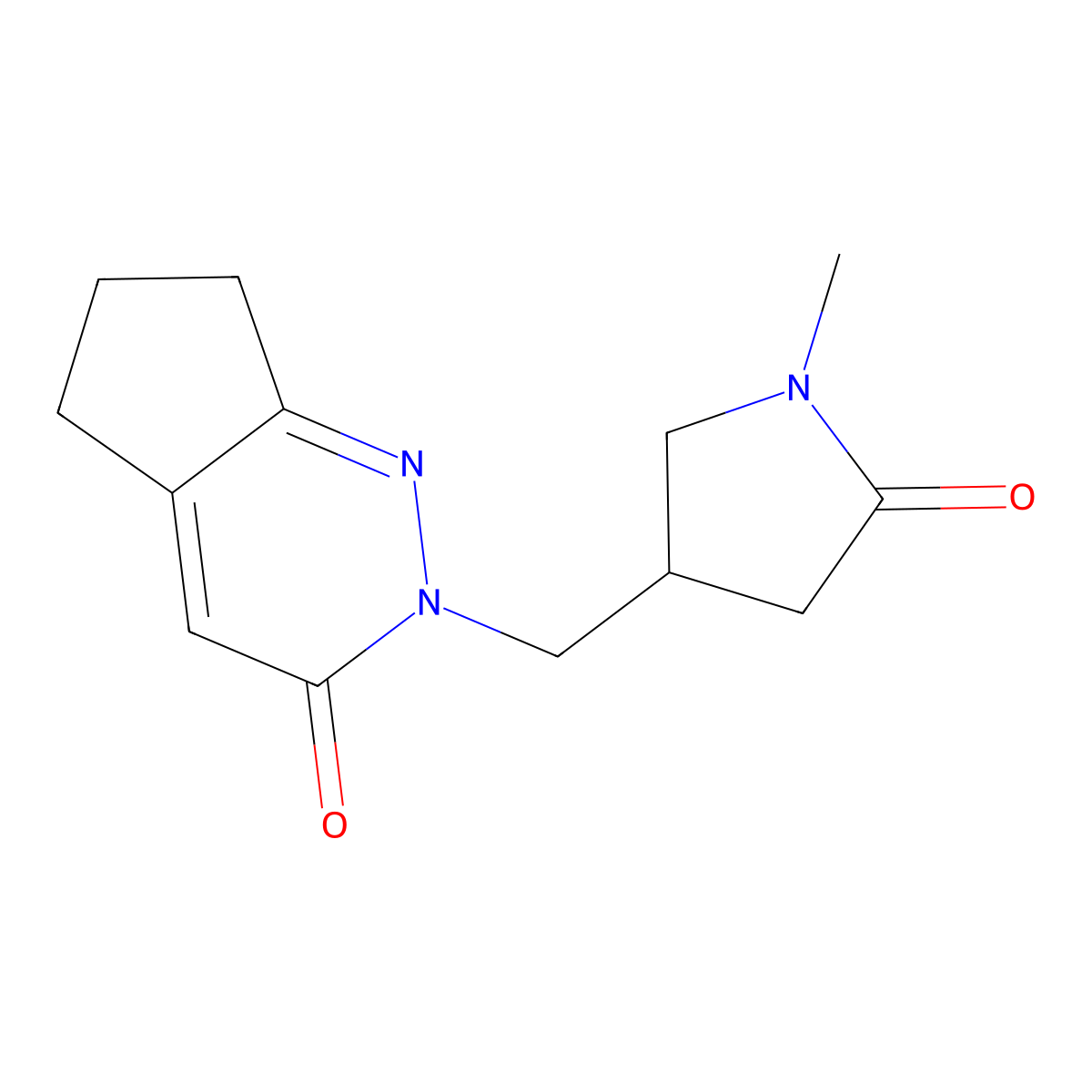 1-methyl-4-({3-oxo-2H,3H,5H,6H,7H-cyclopenta[c]pyridazin-2-yl}methyl)pyrrolidin-2-one molecular structure, CAS 2197599-39-4