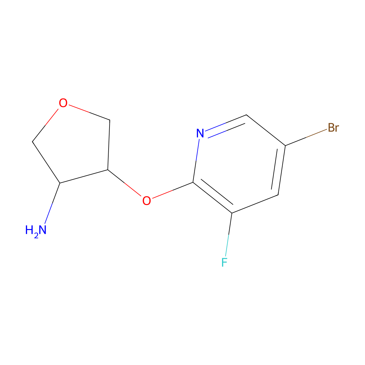 4-[(5-Bromo-3-fluoropyridin-2-yl)oxy]oxolan-3-amine molecular structure, CAS 2197600-86-3