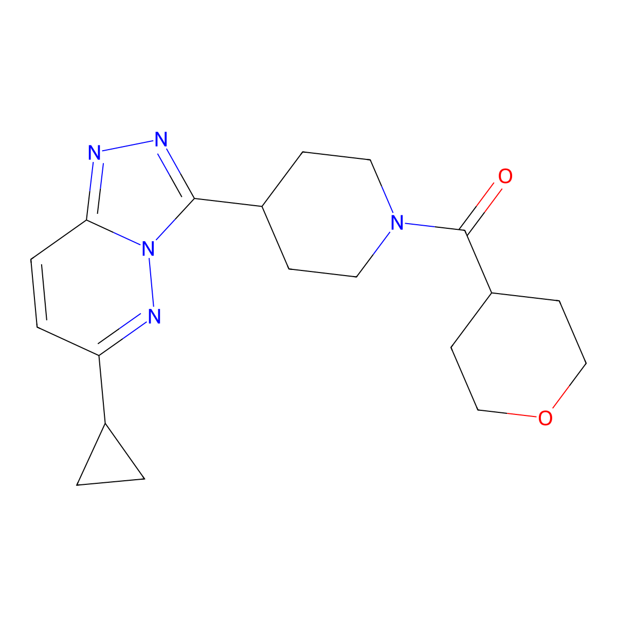 4-{6-Cyclopropyl-[1,2,4]triazolo[4,3-b]pyridazin-3-yl}-1-(oxane-4-carbonyl)piperidine molecular structure, CAS 2197611-49-5