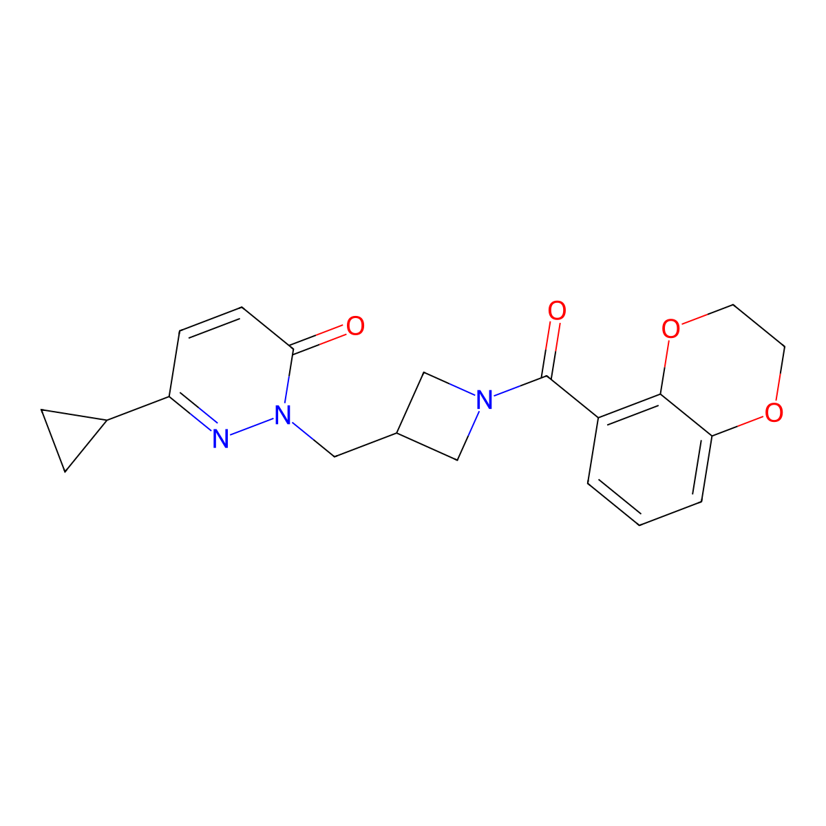 6-Cyclopropyl-2-{[1-(2,3-dihydro-1,4-benzodioxine-5-carbonyl)azetidin-3-yl]methyl}-2,3-dihydropyridazin-3-one molecular structure, CAS 2197612-83-0