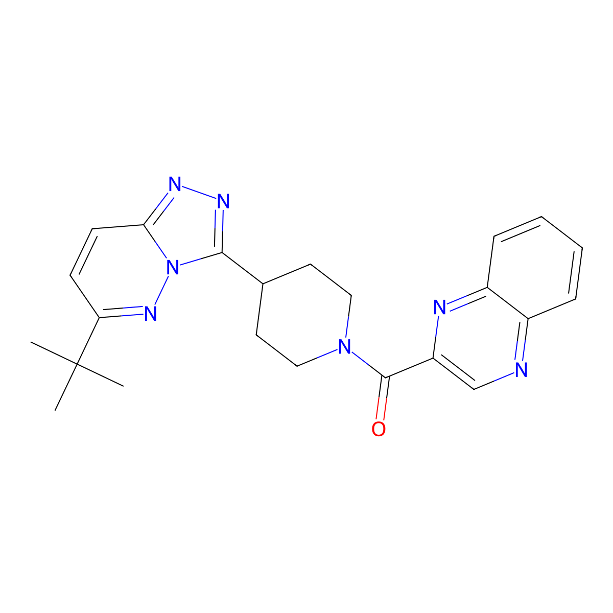 2-(4-{6-Tert-butyl-[1,2,4]triazolo[4,3-b]pyridazin-3-yl}piperidine-1-carbonyl)quinoxaline molecular structure, CAS 2197613-45-7
