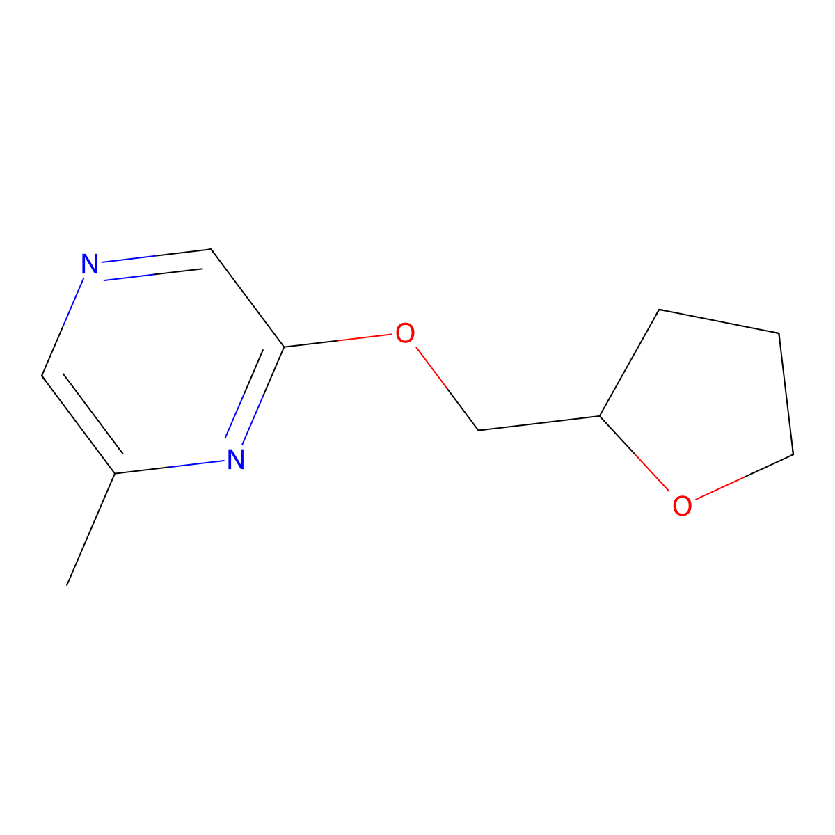 2-Methyl-6-[(oxolan-2-yl)methoxy]pyrazine molecular structure, CAS 2197638-25-6