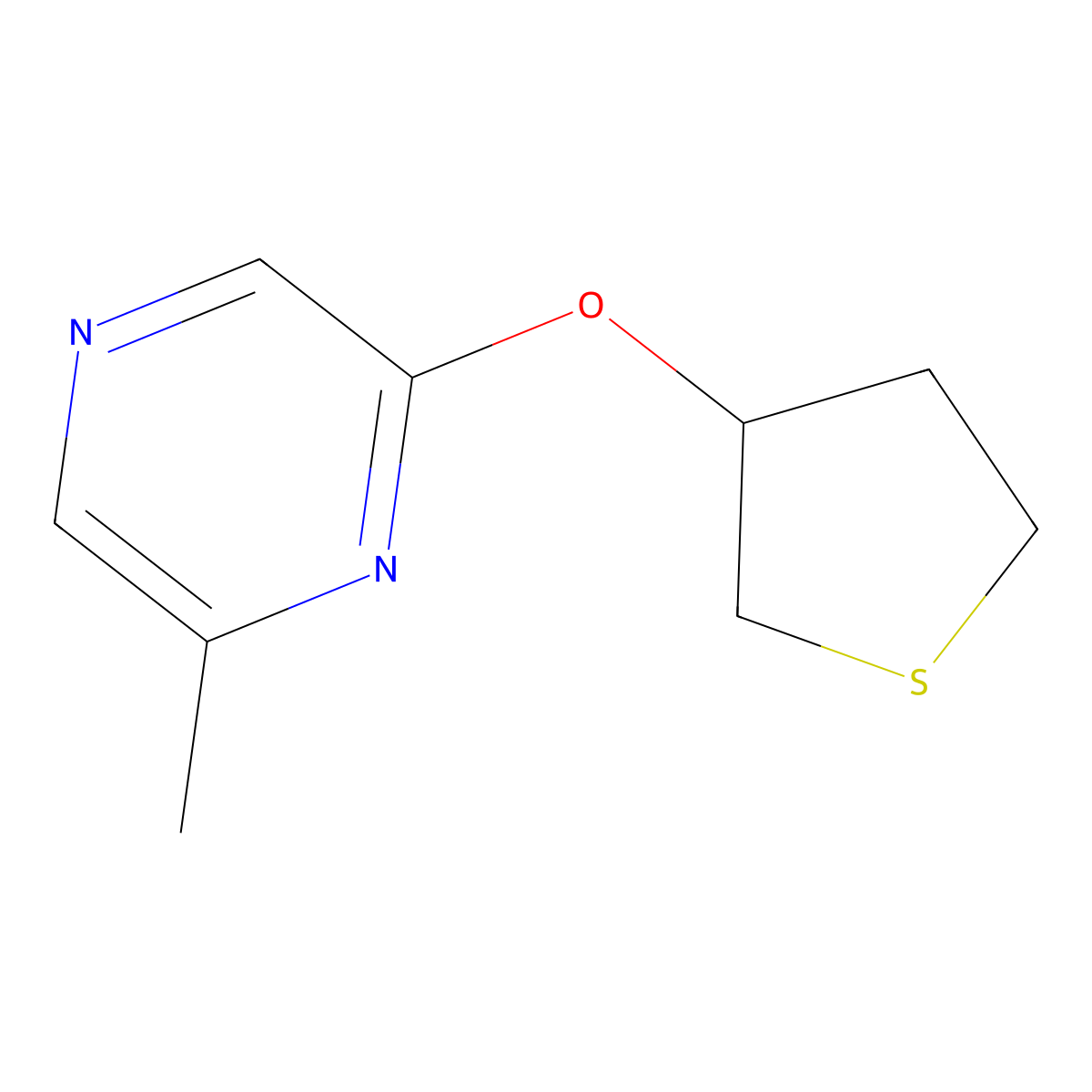 2-Methyl-6-(thiolan-3-yloxy)pyrazine molecular structure, CAS 2197639-38-4