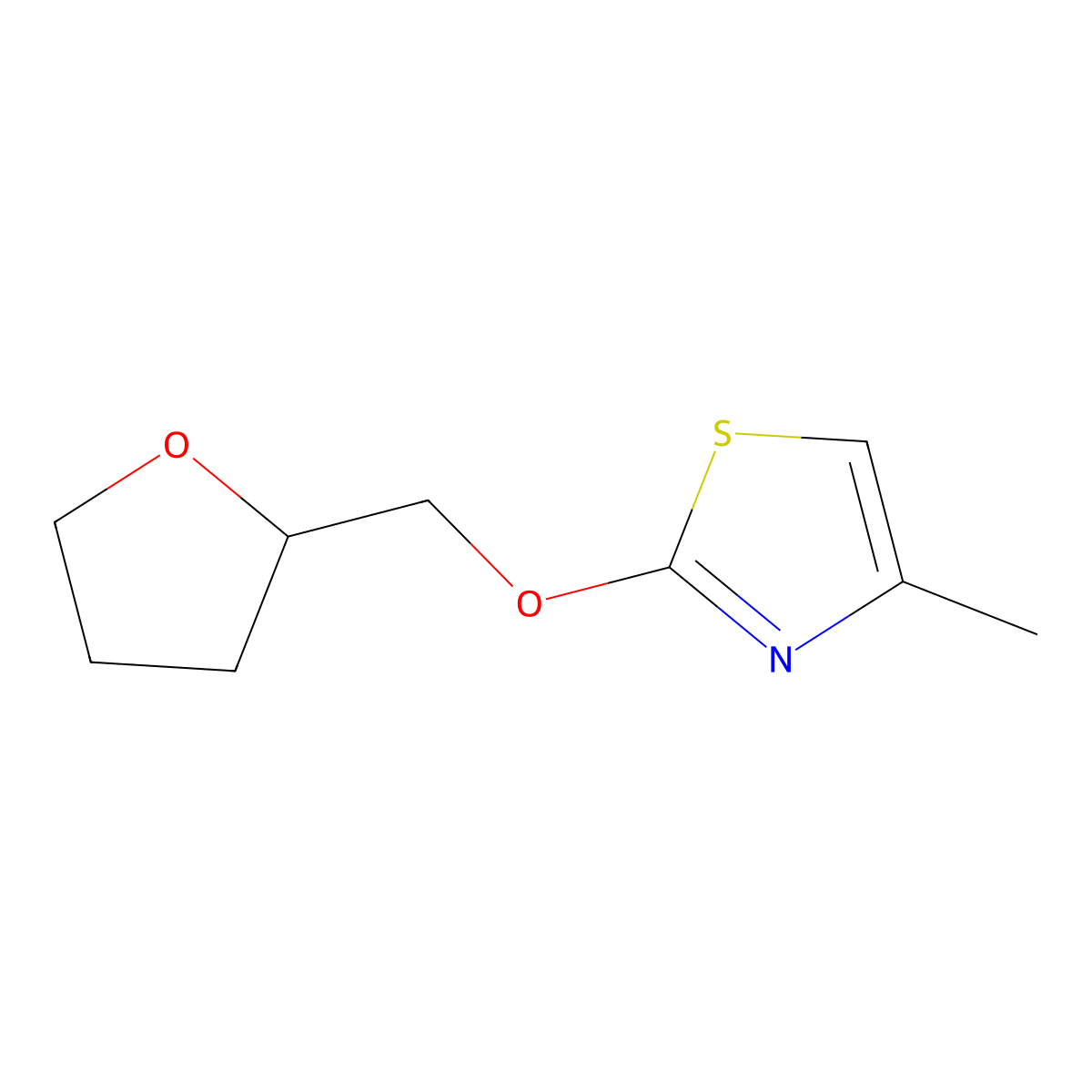 4-Methyl-2-[(oxolan-2-yl)methoxy]-1,3-thiazole molecular structure, CAS 2197639-99-7