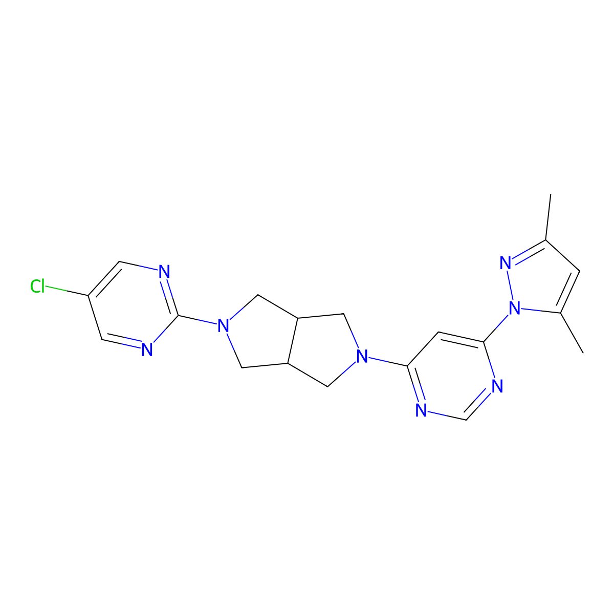 4-[5-(5-chloropyrimidin-2-yl)-octahydropyrrolo[3,4-c]pyrrol-2-yl]-6-(3,5-dimethyl-1H-pyrazol-1-yl)pyrimidine molecular structure, CAS 2197641-20-4