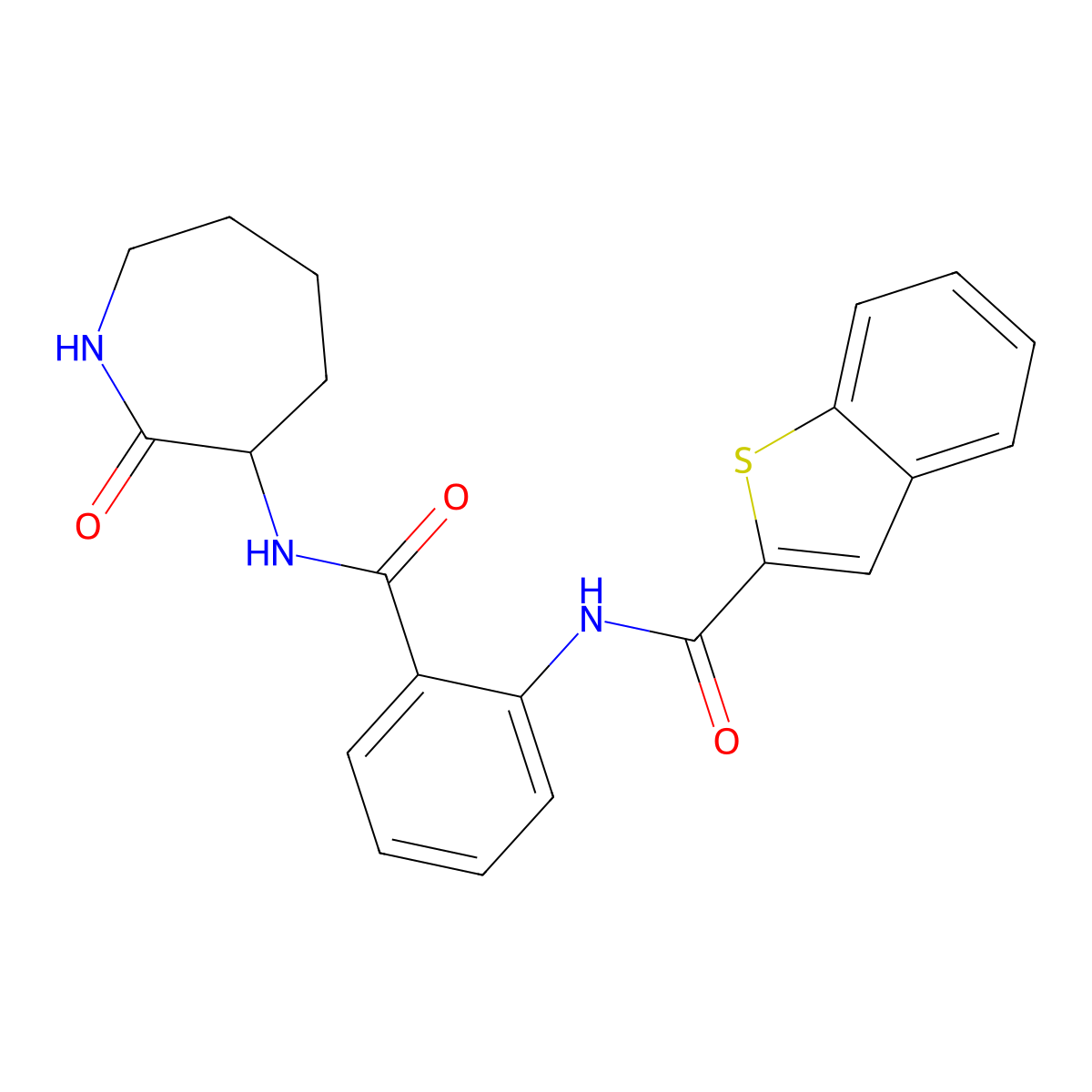 N-[2-[[(Hexahydro-2-oxo-1H-azepin-3-yl)amino]carbonyl]phenyl]benzo[b]thiophene-2-carboxamide molecular structure, CAS 219766-25-3