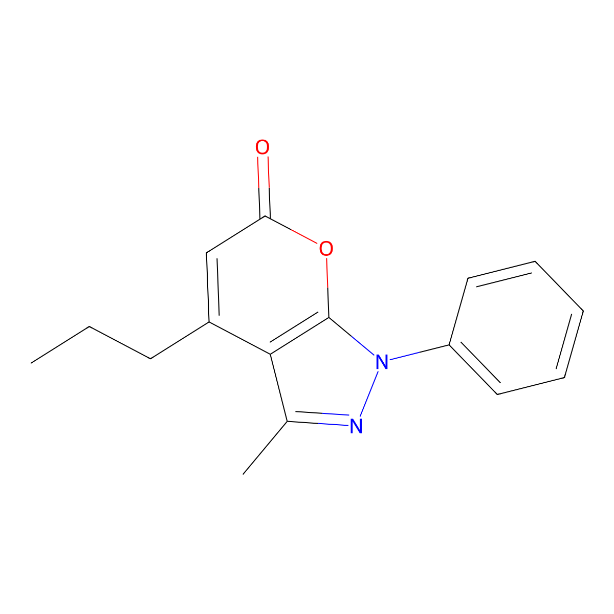 Pyrano[2,3-c]pyrazol-6(1H)-one, 3-methyl-1-phenyl-4-propyl- molecular structure, CAS 219766-70-8