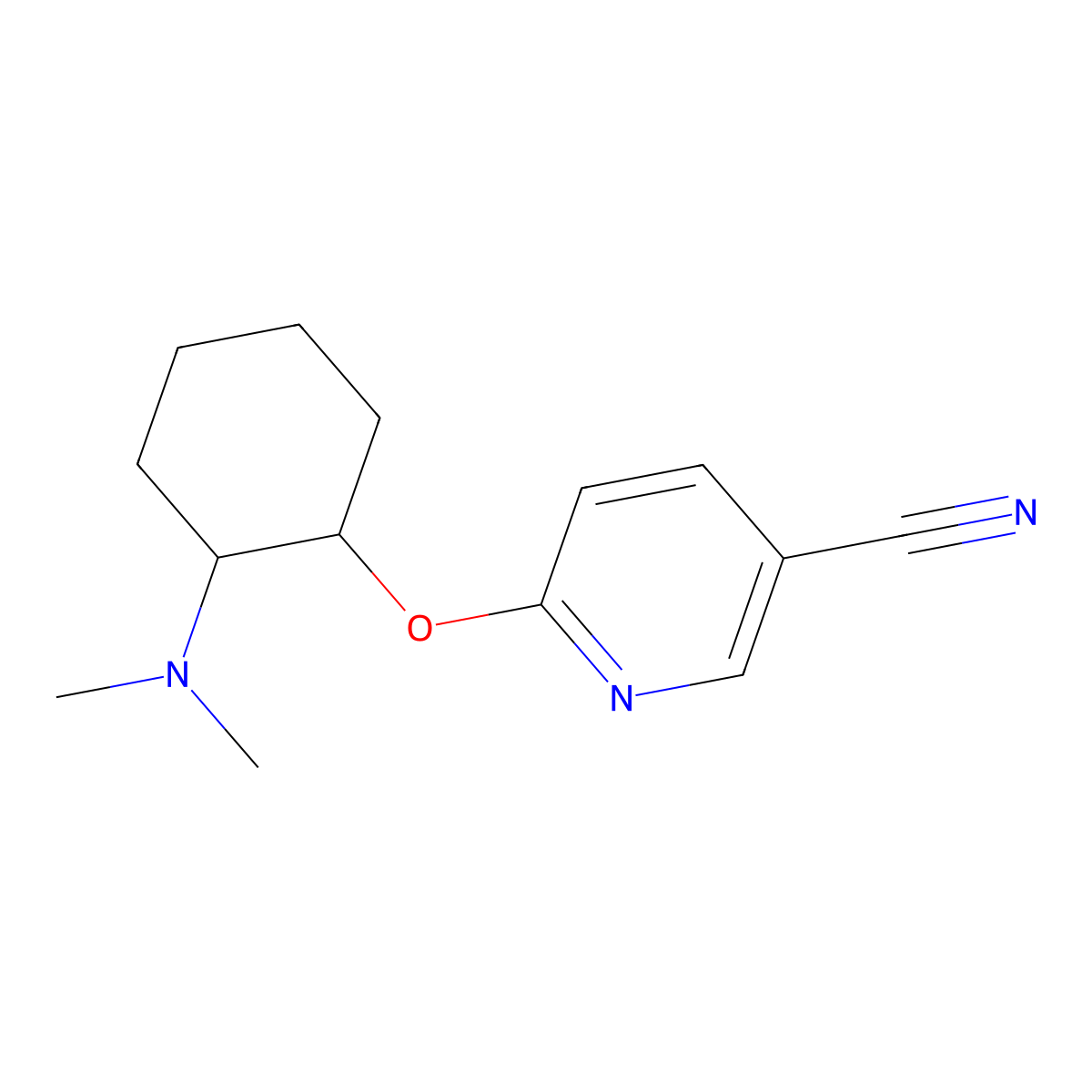 6-{[2-(Dimethylamino)cyclohexyl]oxy}pyridine-3-carbonitrile molecular structure, CAS 2197667-96-0