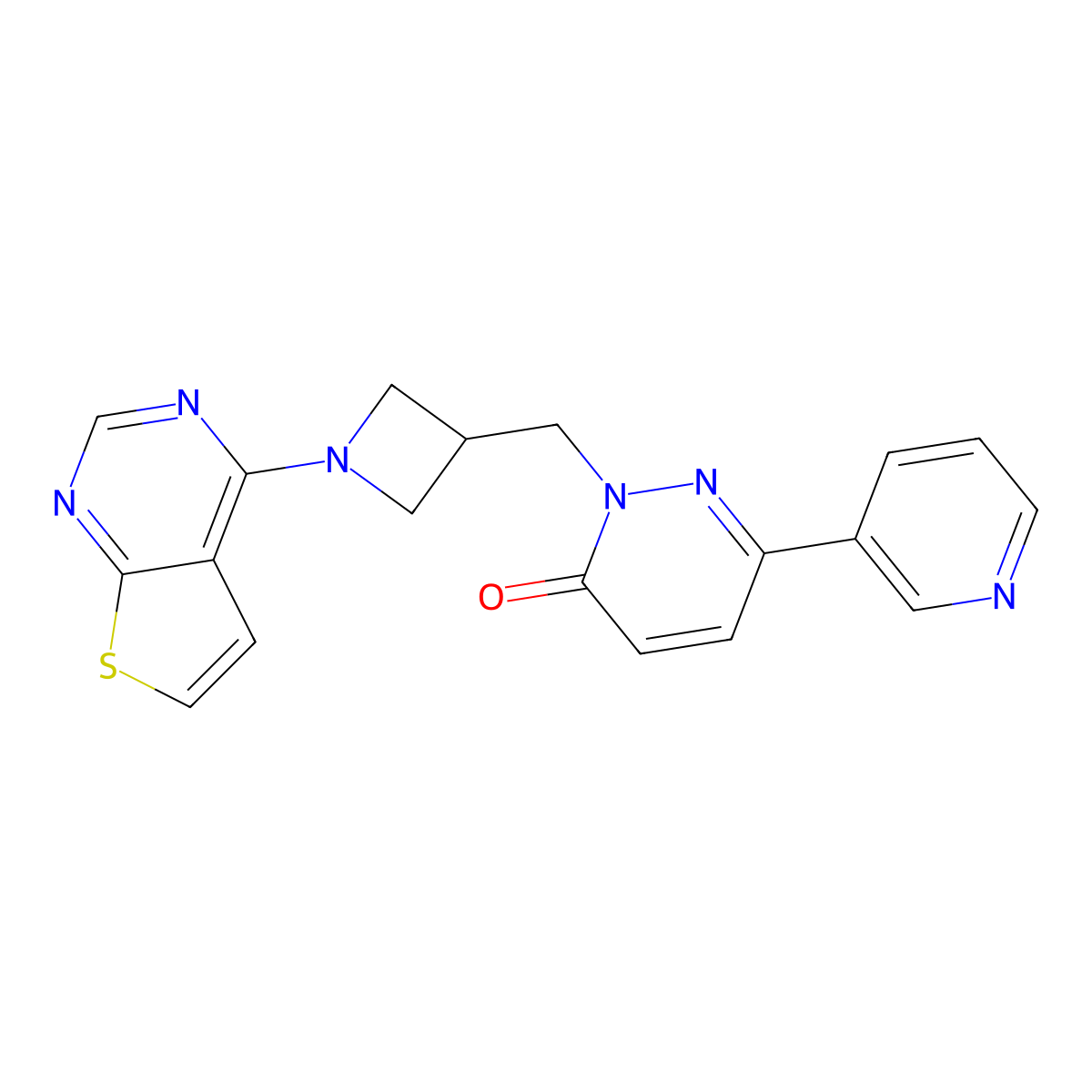 6-(Pyridin-3-yl)-2-[(1-{thieno[2,3-d]pyrimidin-4-yl}azetidin-3-yl)methyl]-2,3-dihydropyridazin-3-one molecular structure, CAS 2197714-33-1