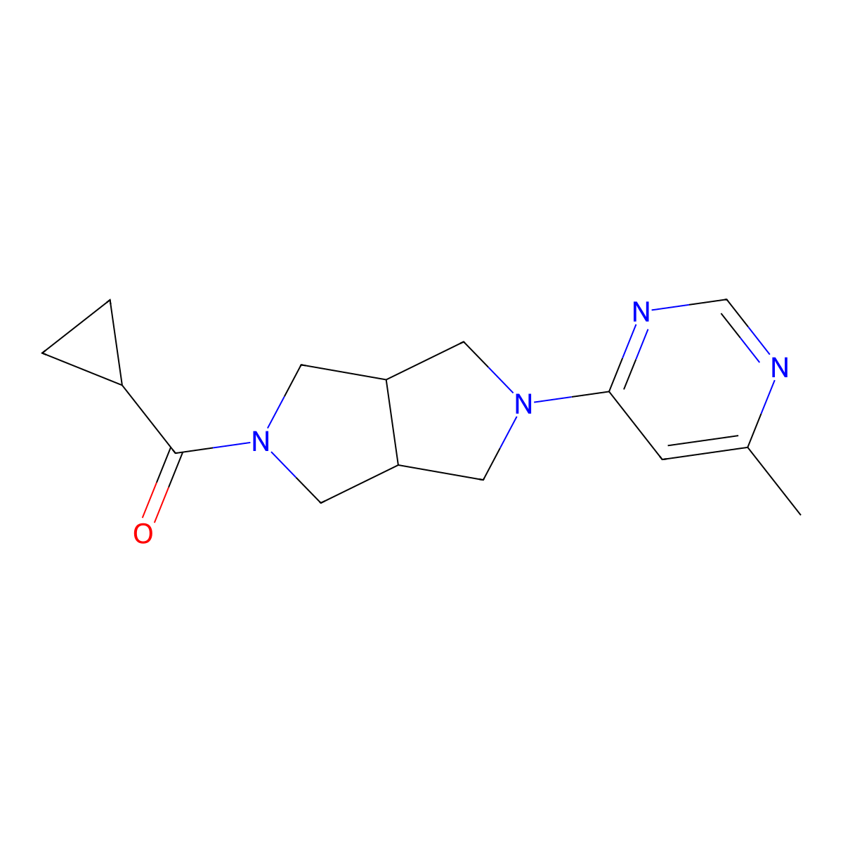 4-{5-Cyclopropanecarbonyl-octahydropyrrolo[3,4-c]pyrrol-2-yl}-6-methylpyrimidine molecular structure, CAS 2197734-62-4