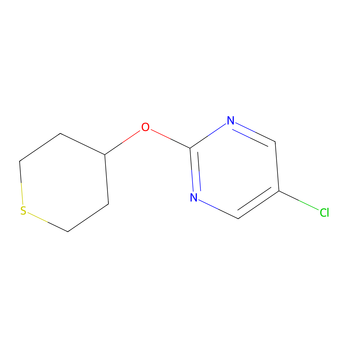 5-Chloro-2-(thian-4-yloxy)pyrimidine molecular structure, CAS 2197736-30-2