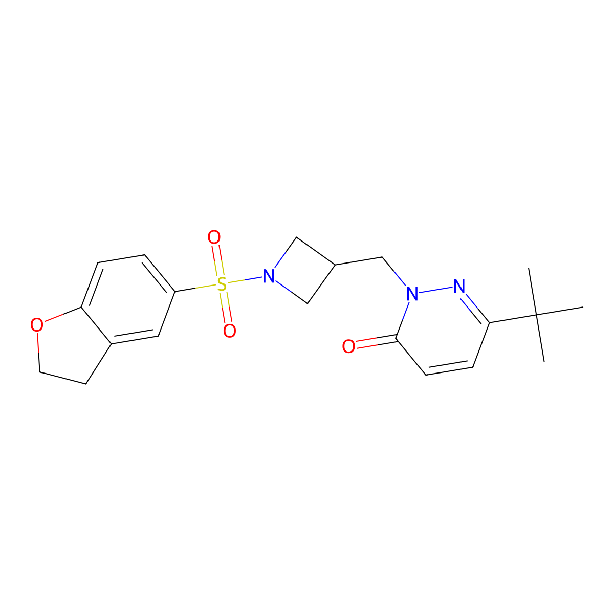 6-Tert-butyl-2-{[1-(2,3-dihydro-1-benzofuran-5-sulfonyl)azetidin-3-yl]methyl}-2,3-dihydropyridazin-3-one molecular structure, CAS 2197754-79-1