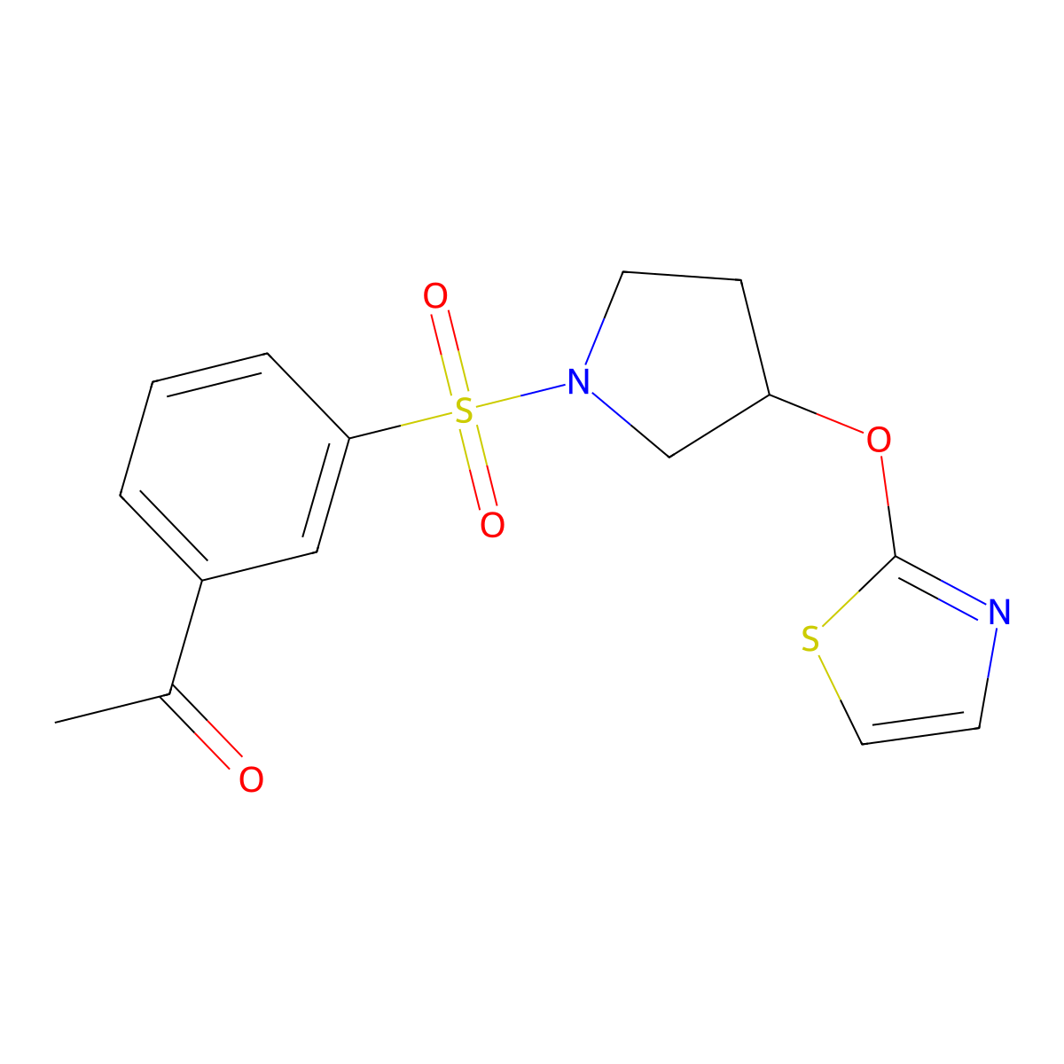 1-(3-((3-(Thiazol-2-yloxy)pyrrolidin-1-yl)sulfonyl)phenyl)ethanone molecular structure, CAS 2197755-27-2