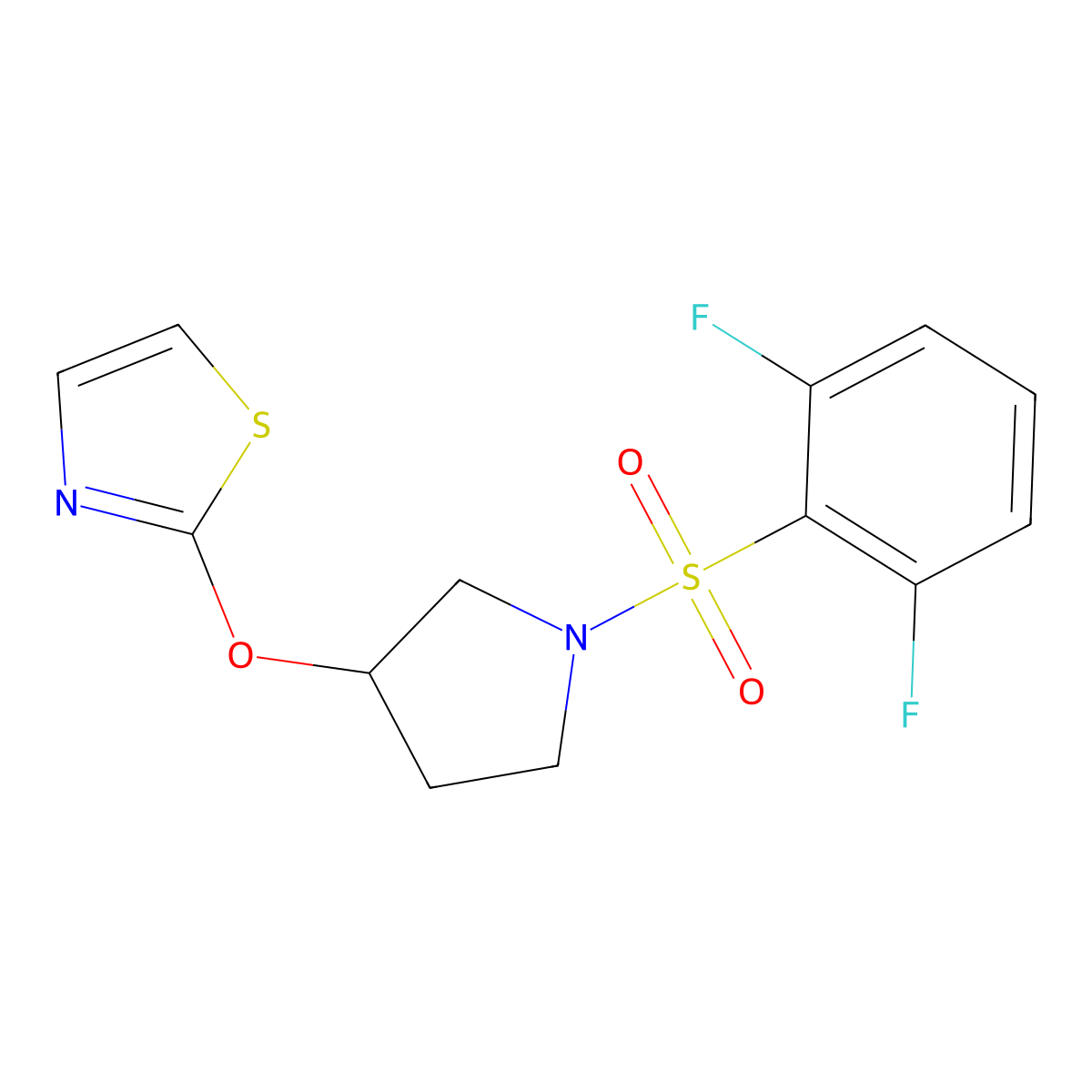 2-{[1-(2,6-Difluorobenzenesulfonyl)pyrrolidin-3-yl]oxy}-1,3-thiazole molecular structure, CAS 2197755-72-7