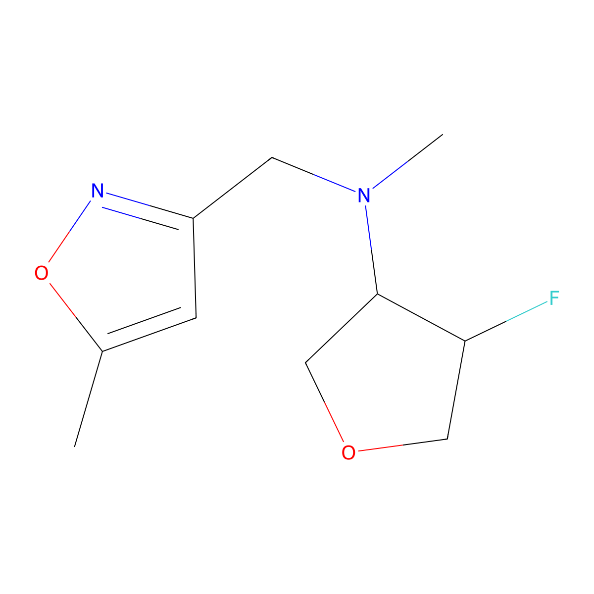 4-fluoro-N-methyl-N-[(5-methyl-1,2-oxazol-3-yl)methyl]oxolan-3-amine molecular structure, CAS 2197759-14-9