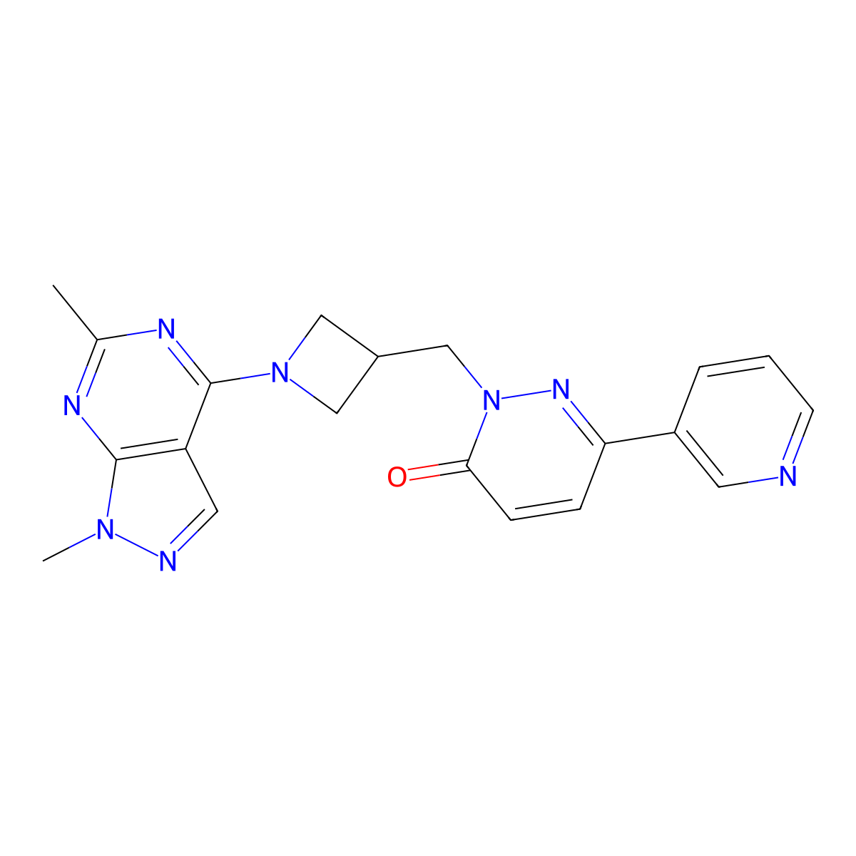 2-[(1-{1,6-dimethyl-1H-pyrazolo[3,4-d]pyrimidin-4-yl}azetidin-3-yl)methyl]-6-(pyridin-3-yl)-2,3-dihydropyridazin-3-one molecular structure, CAS 2197784-56-6